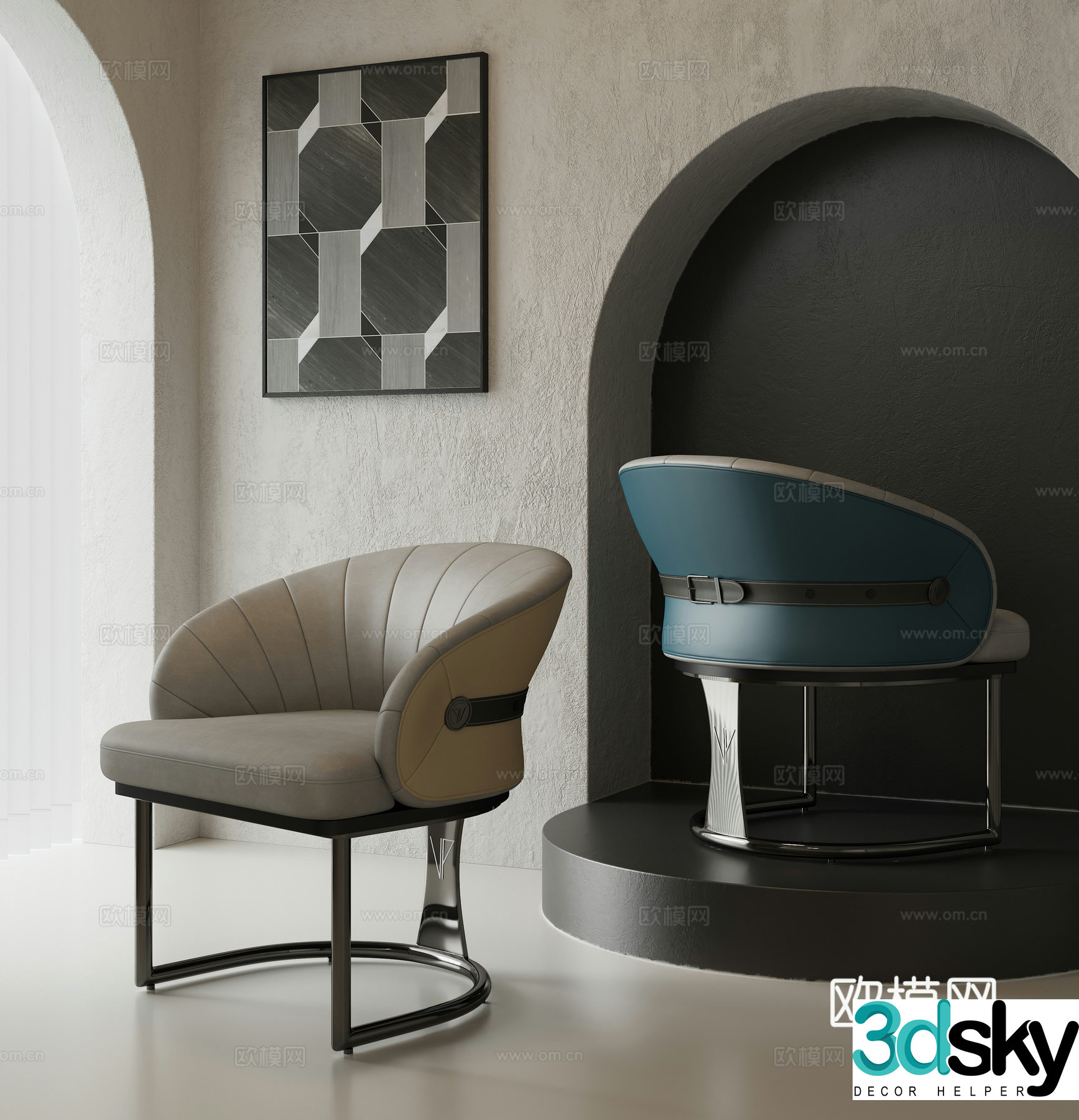 Modern light luxury single chair dining chair 3d model