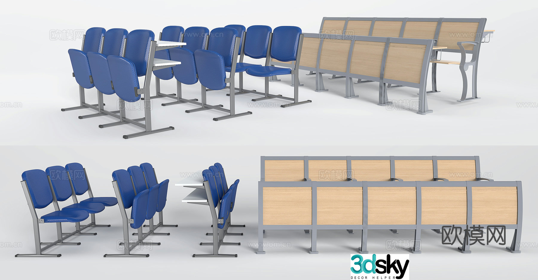 3D model of stair desks and chairs