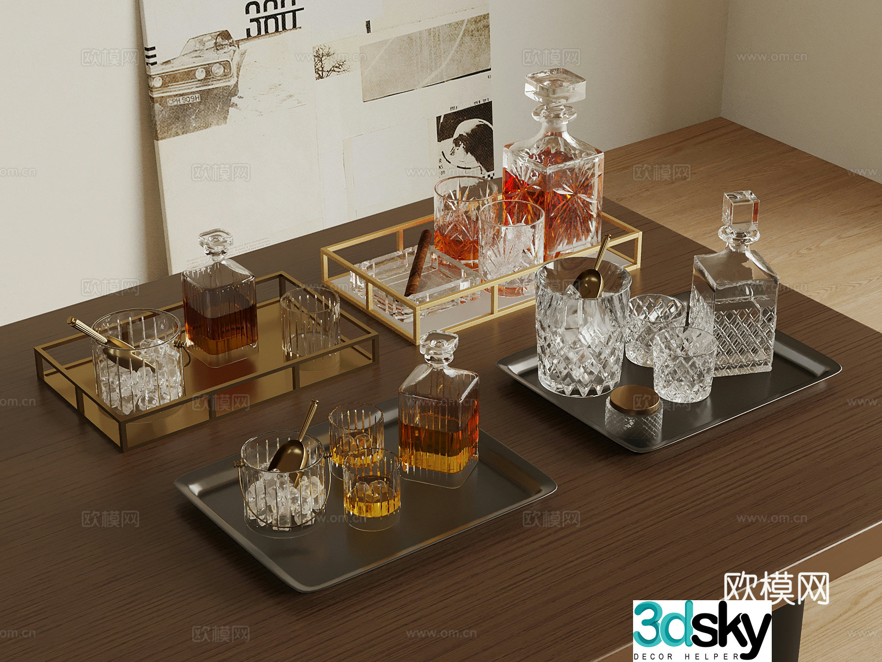 Wine and food Modern tray wine wine glass 3d model