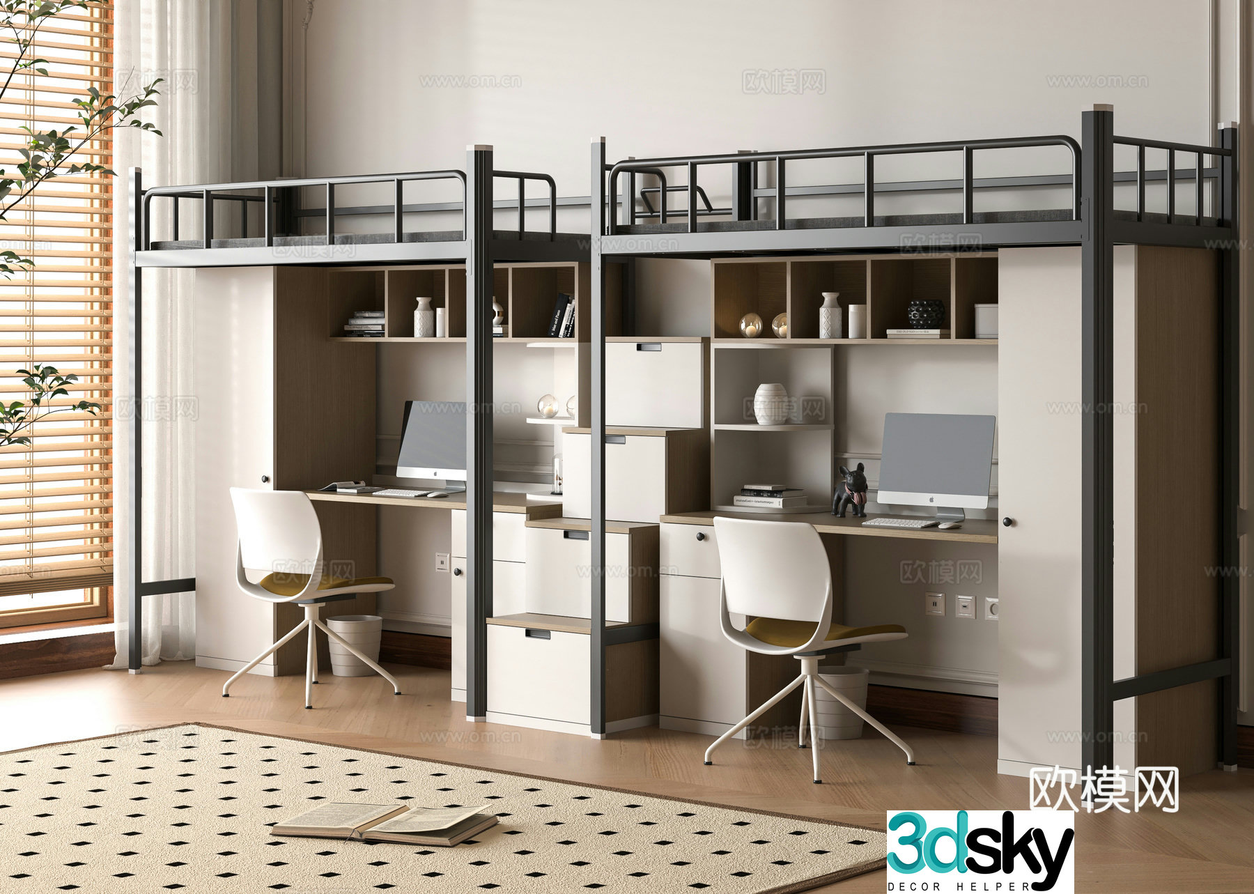 Modern dormitory bed 3d model