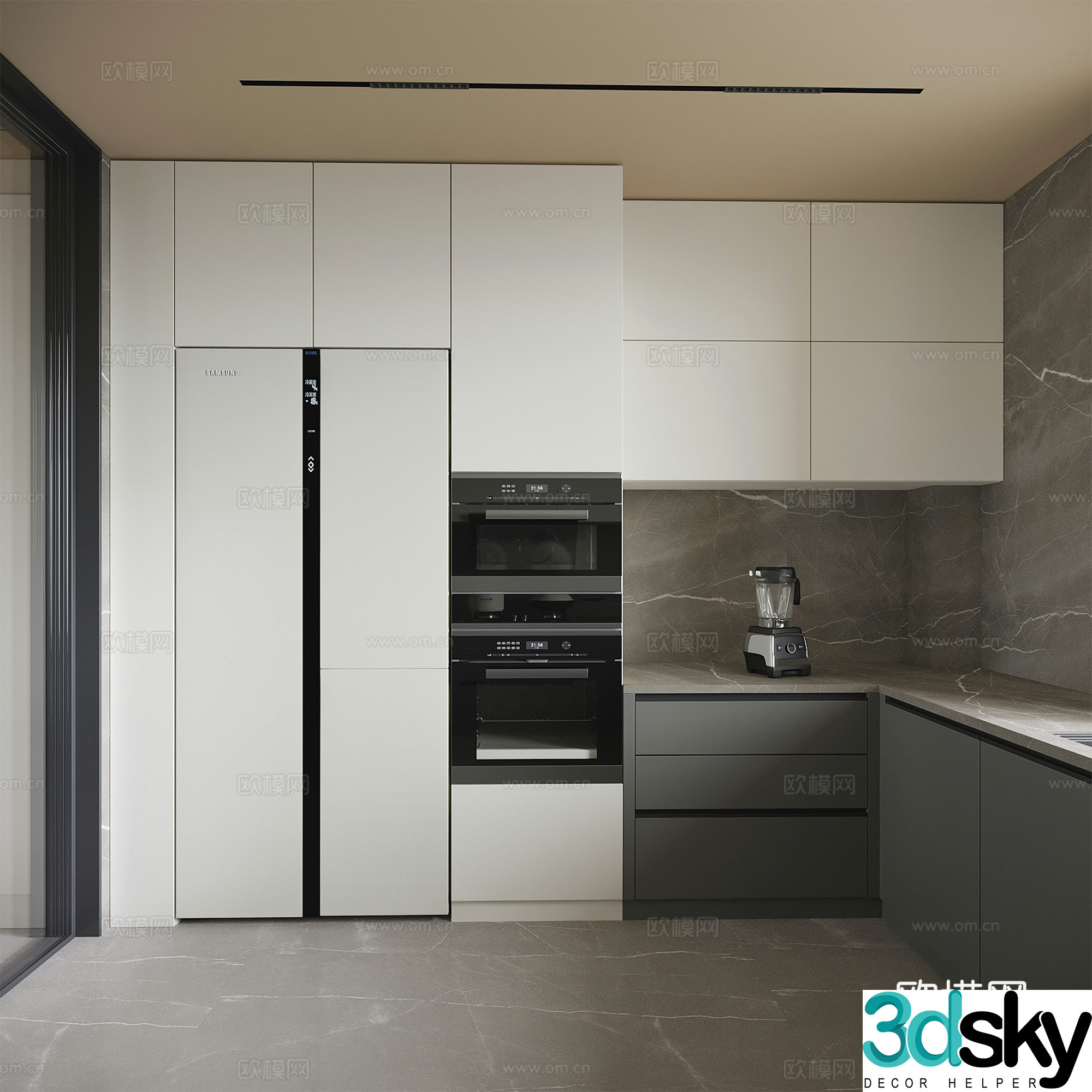 Modern refrigerator cabinet refrigerator oven kitchen 3d model