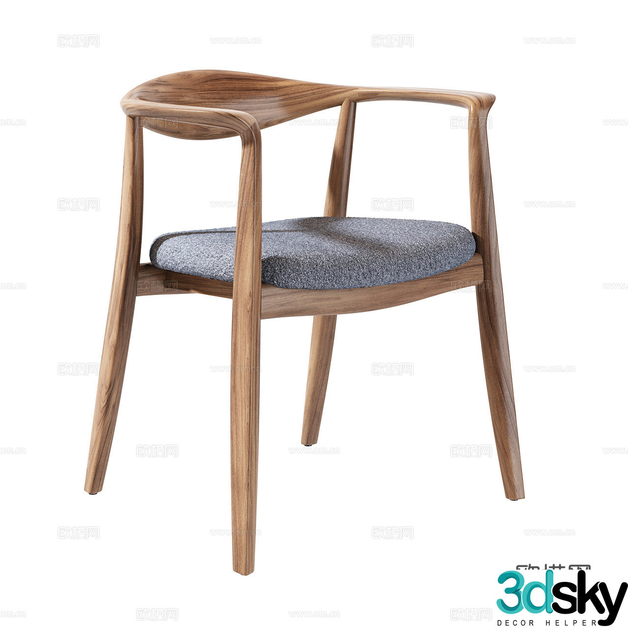 Porada retro single chair medieval style single chair armchair dining chair walnut dining chair 3d model