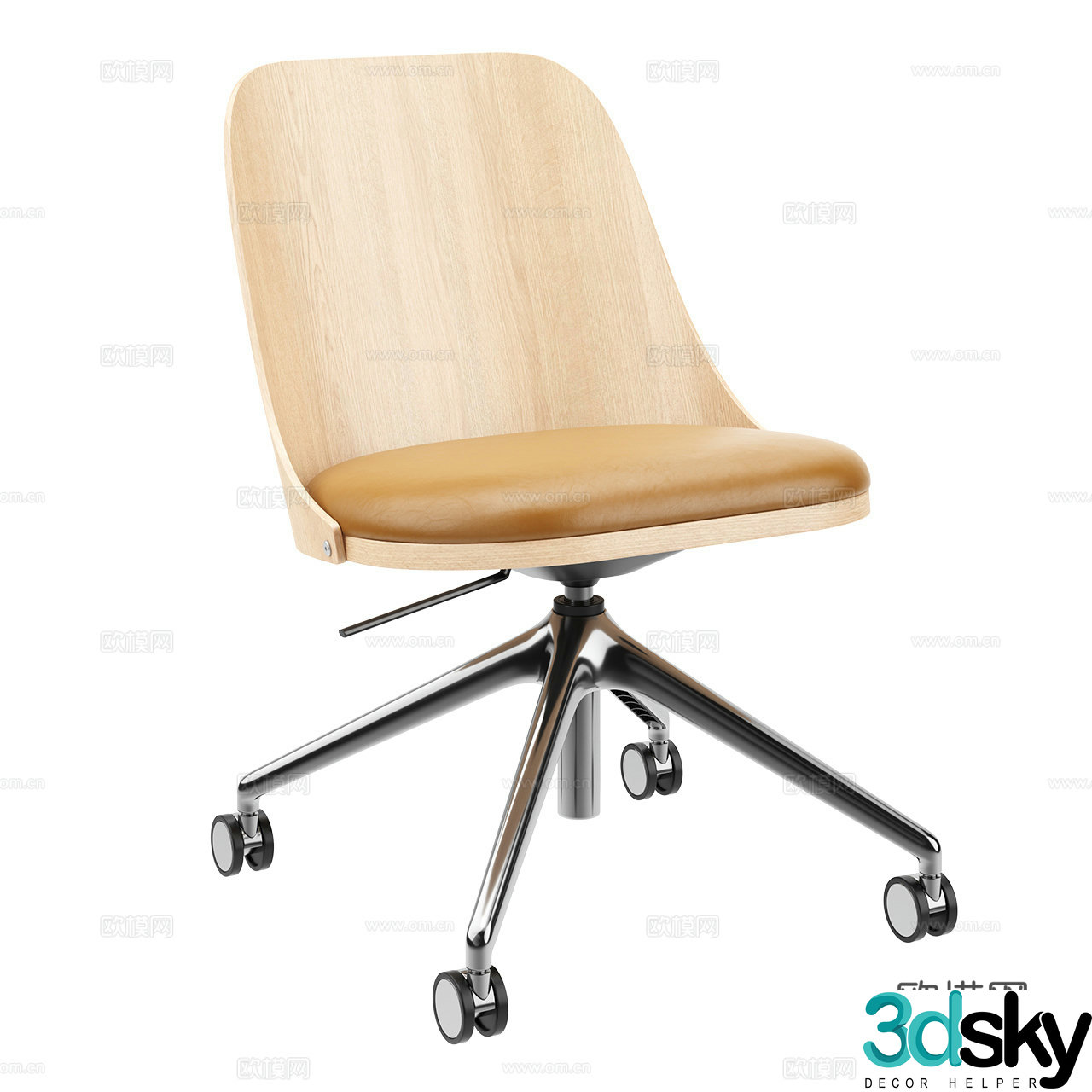 Karl modern office chair single chair conference chair stainless steel chair wooden chair 3d model