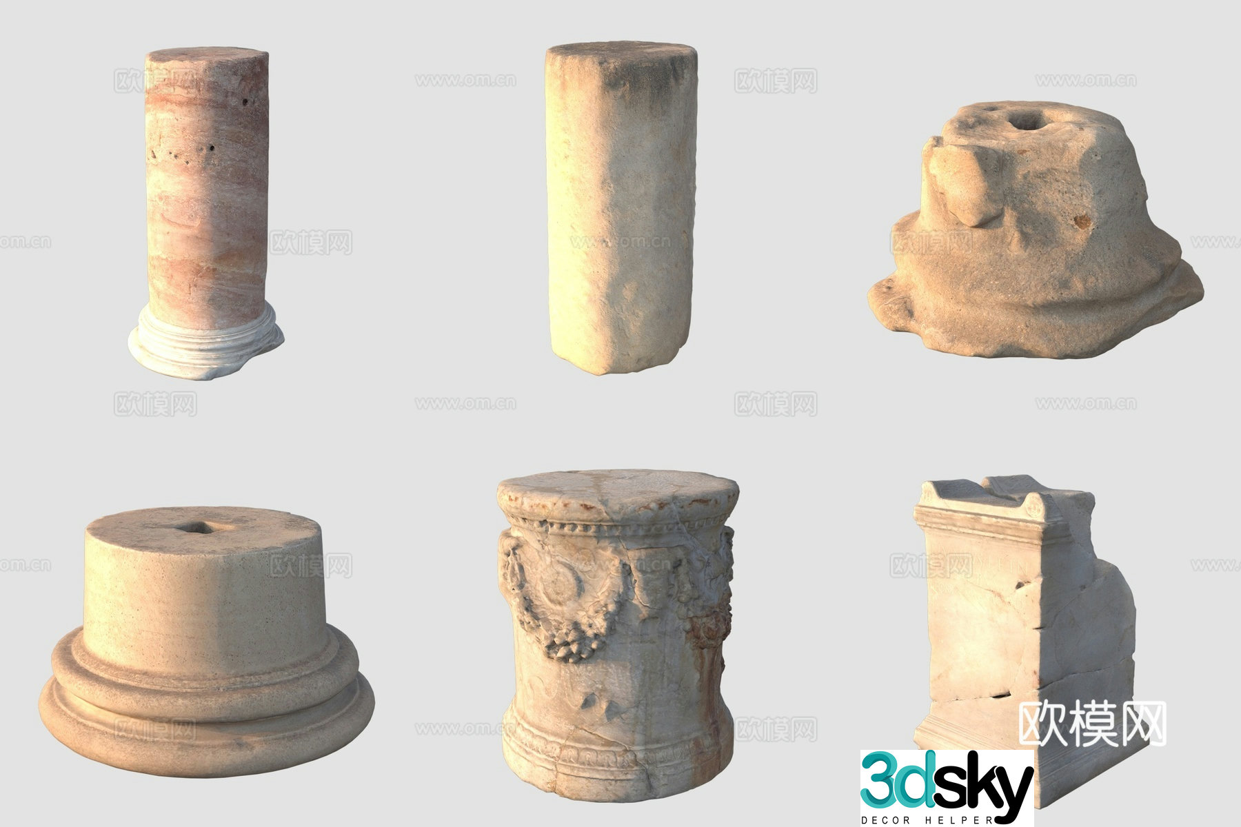 Ancient Roman pillar stone pillar stone sculpture 3D model
