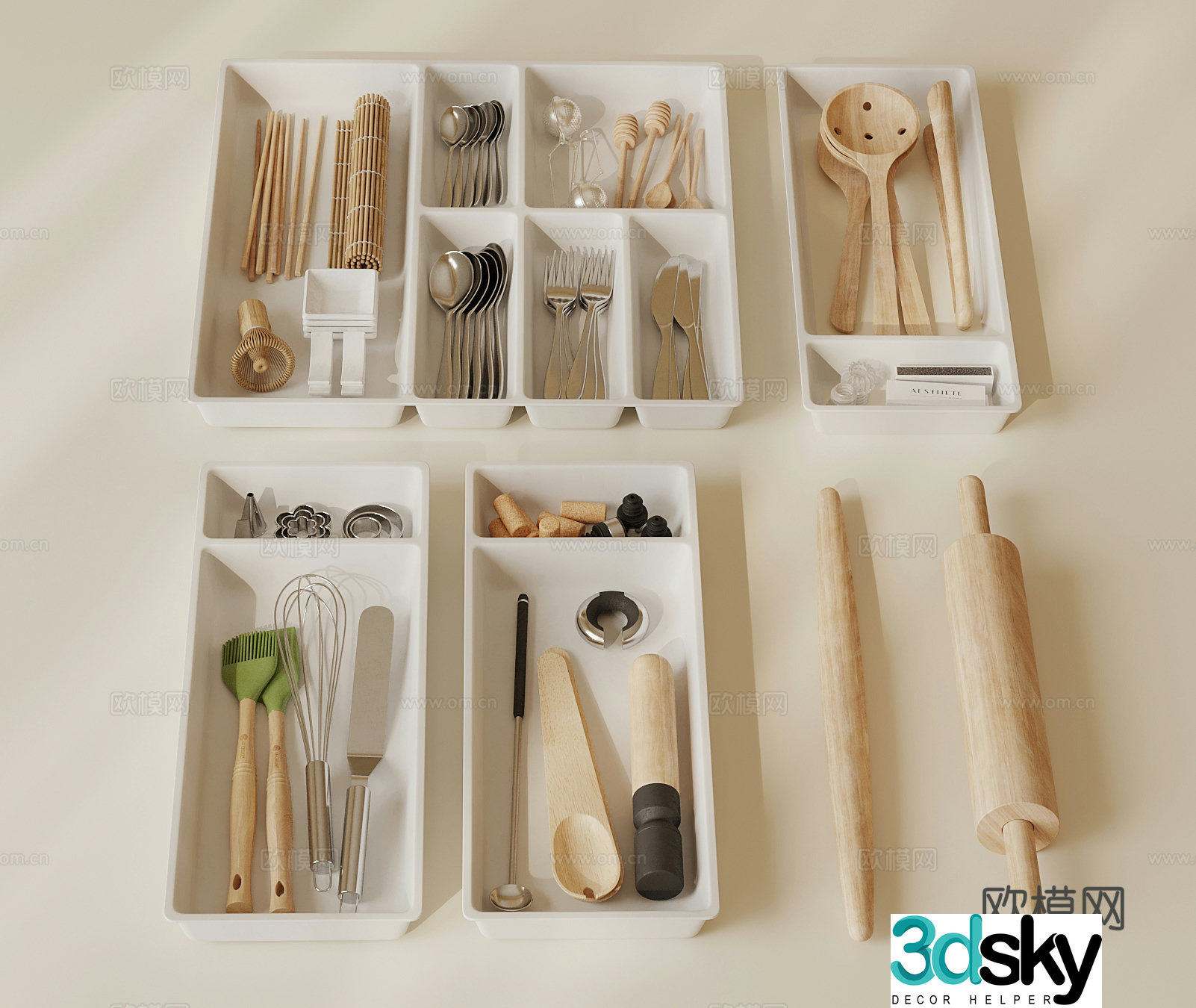 Modern tableware kitchen utensils storage box 3d model