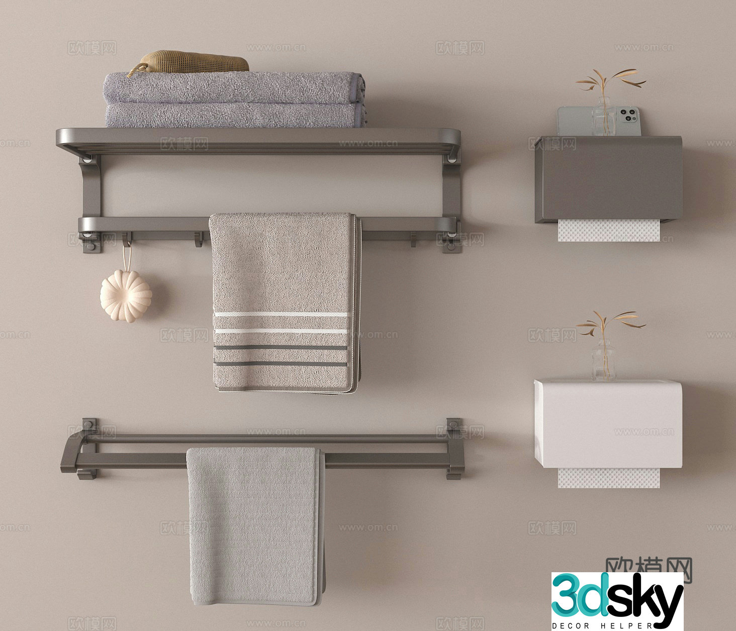 Towel rack wallpaper hanging box tissue box 3d model