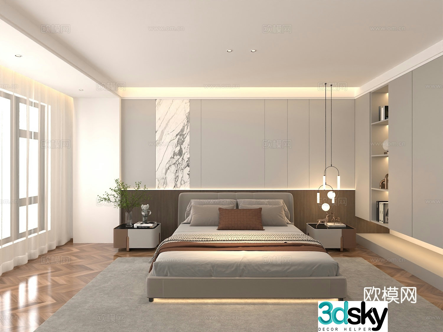 Double bed Modern style bed Modern style bedroom 3d model