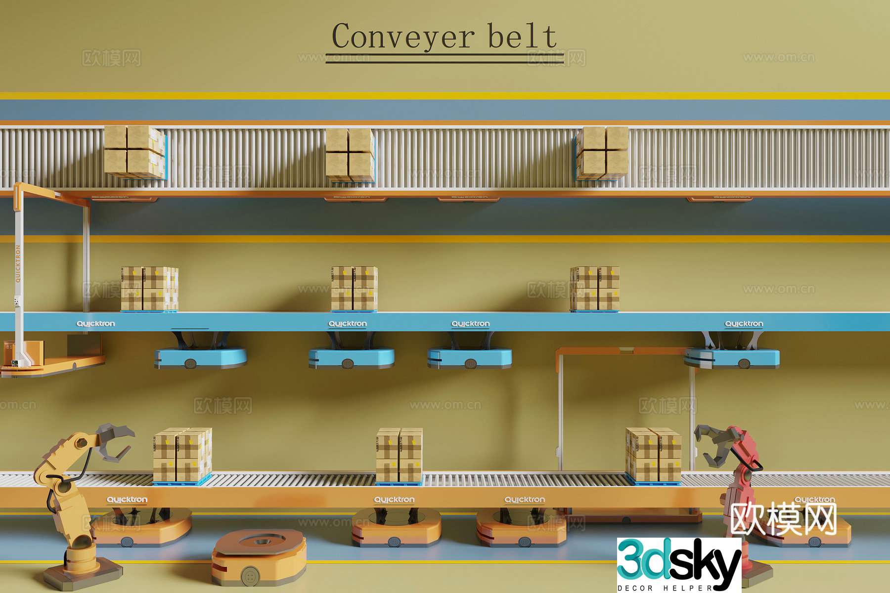 Modern factory assembly line 3d model