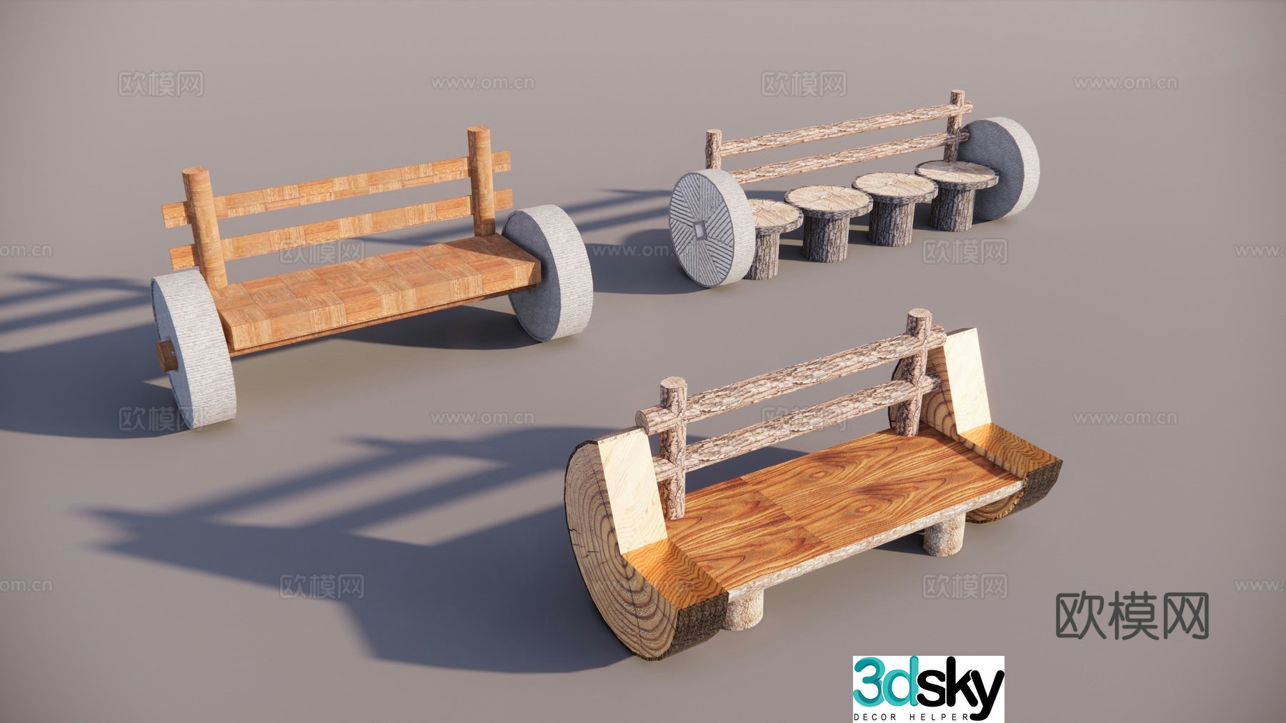 Chinese-style rural original ecological seats Rural landscape seats Farm tool landscape sketch Stone mill seat landscape 3D model