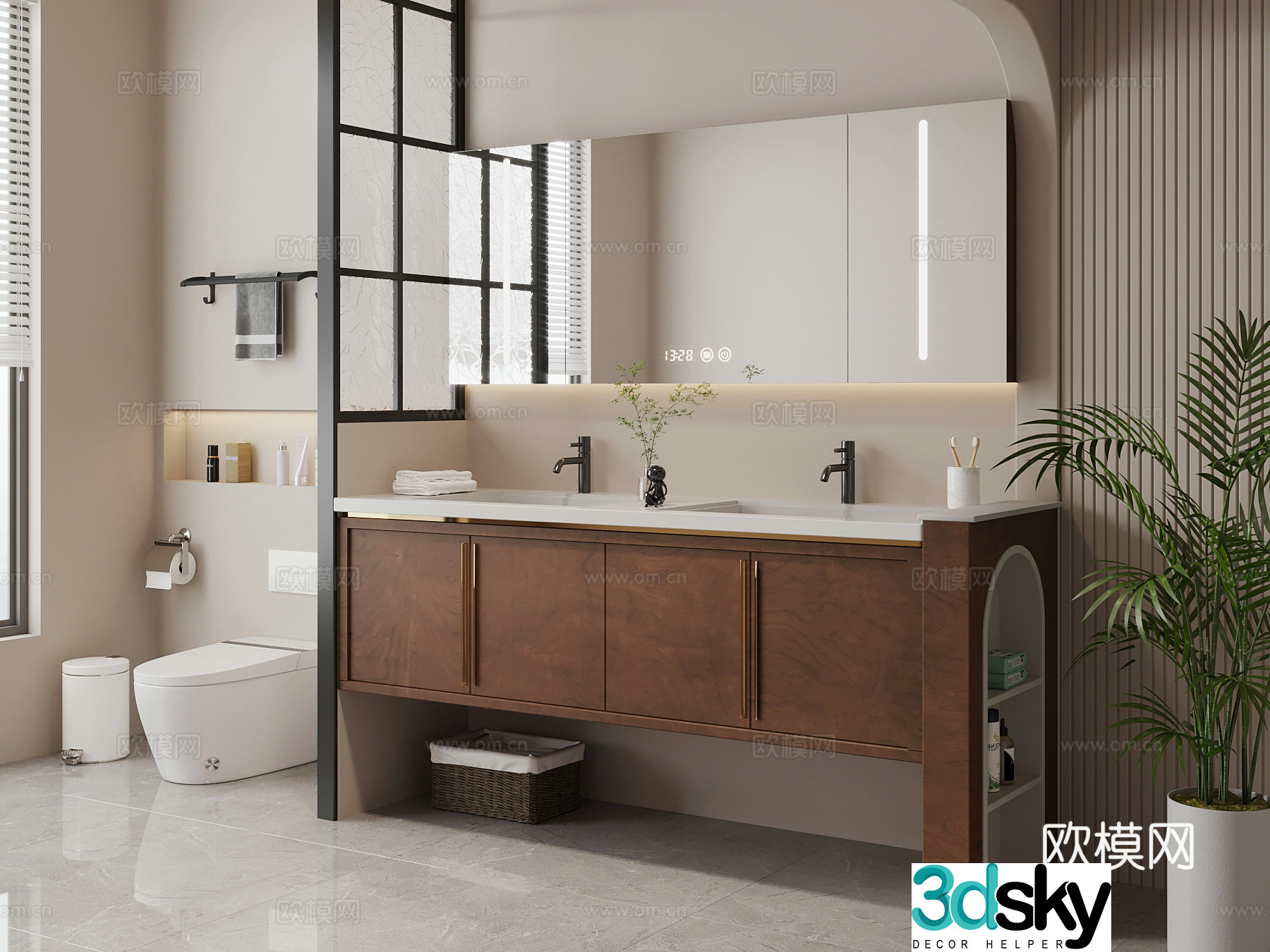 Middle-aged style bathroom cabinet toilet 3d model