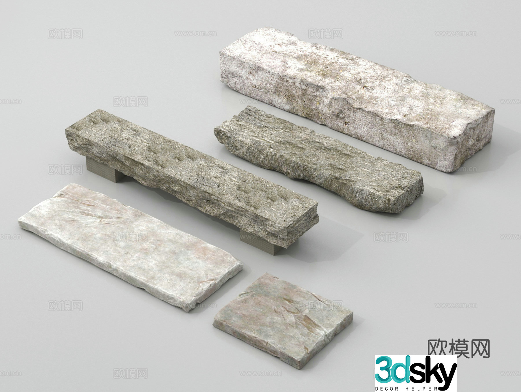 Bluestone slab stone stool old stone slab stone stairs 3D model