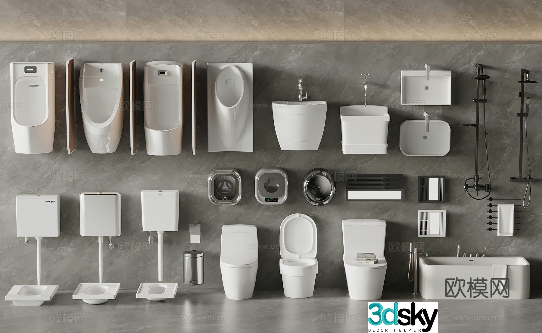 Modern toilet shower squat toilet bathroom small pieces 3D model