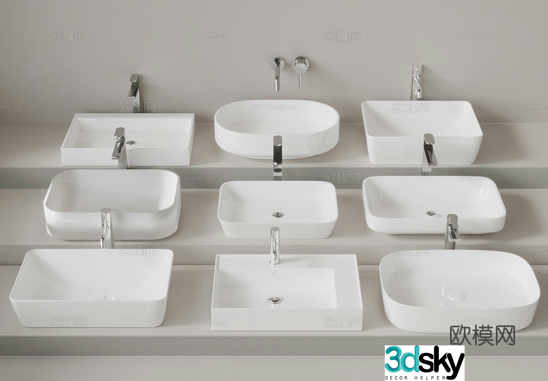 Washing table modern washbasin combination 3D model