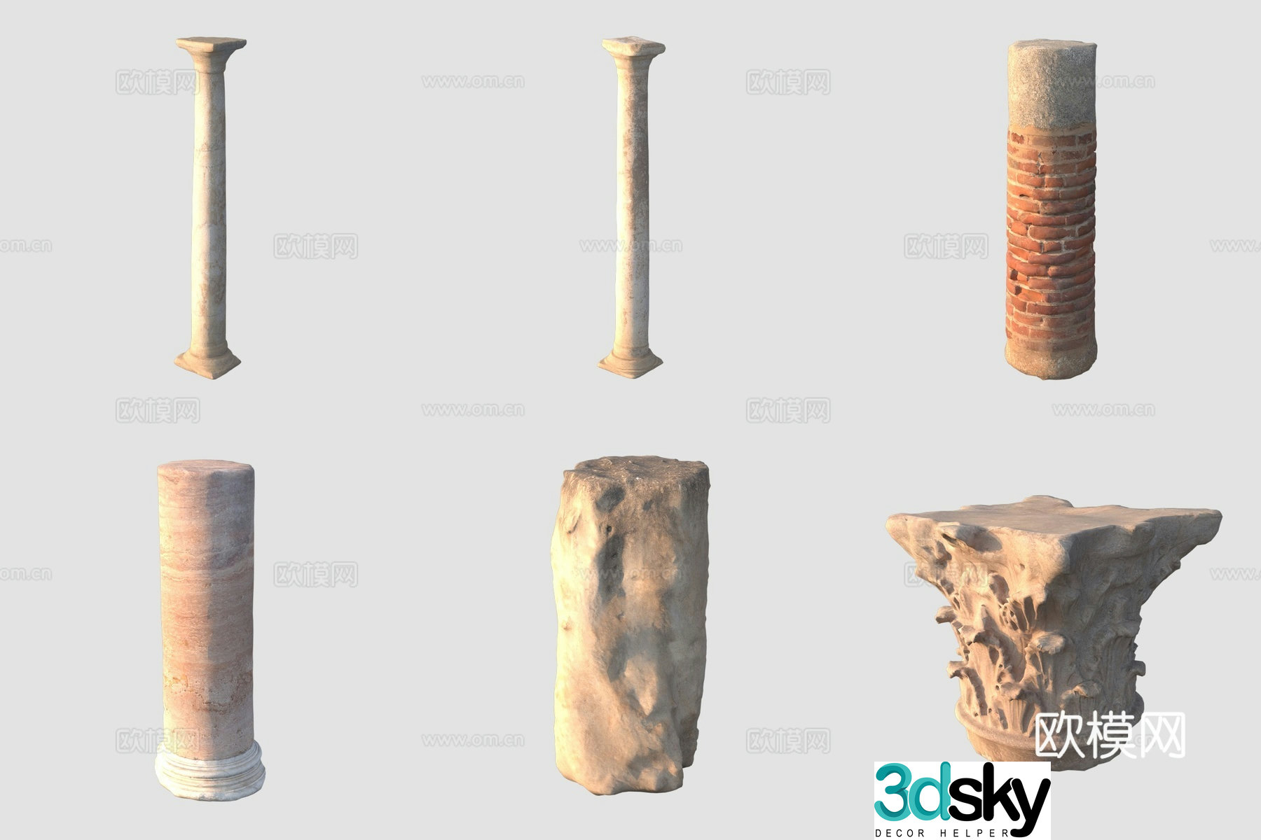 Ancient Roman pillar stone pillar stone sculpture 3D model