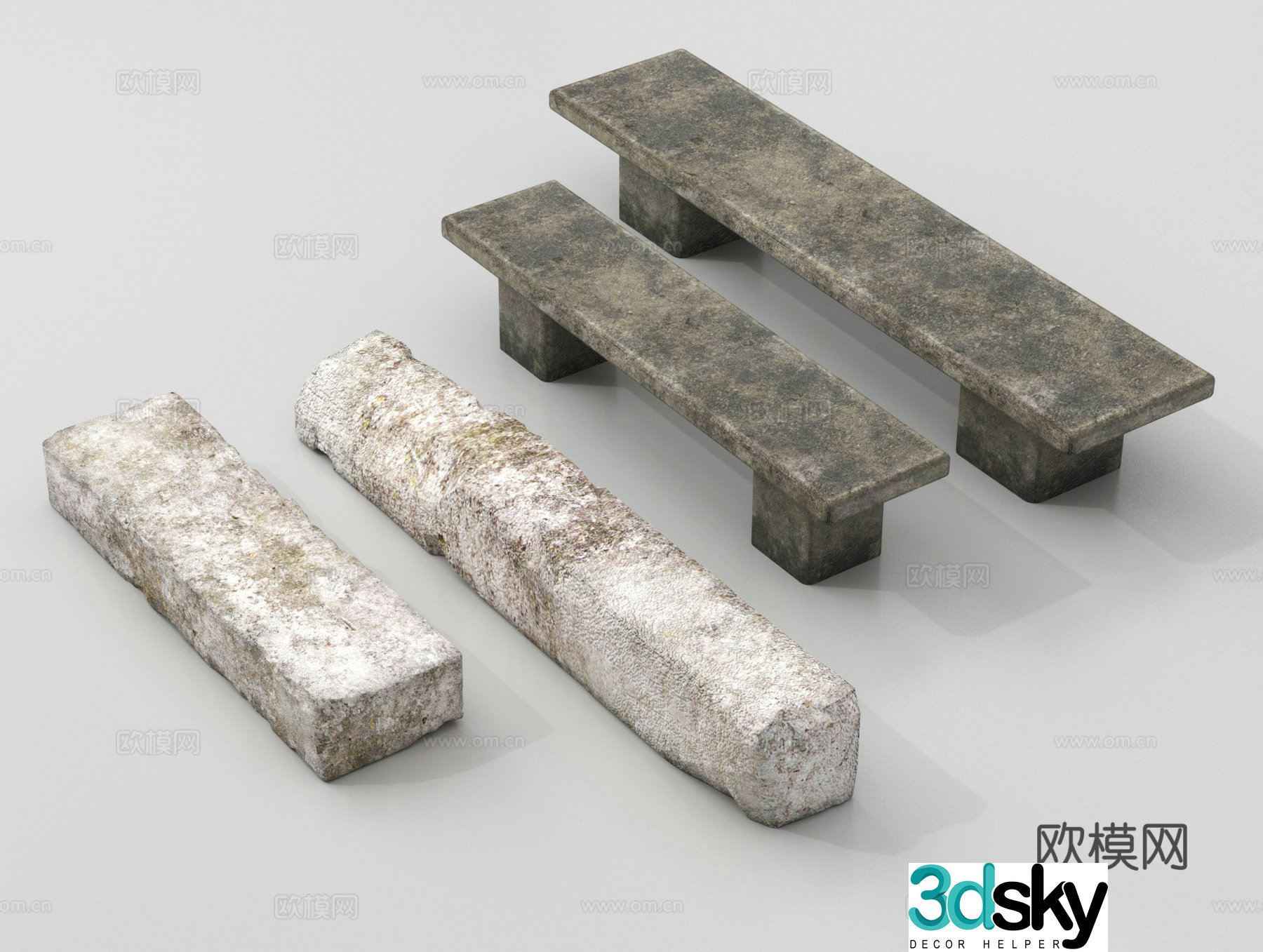 Bluestone bench stone strip stone steps 3d model