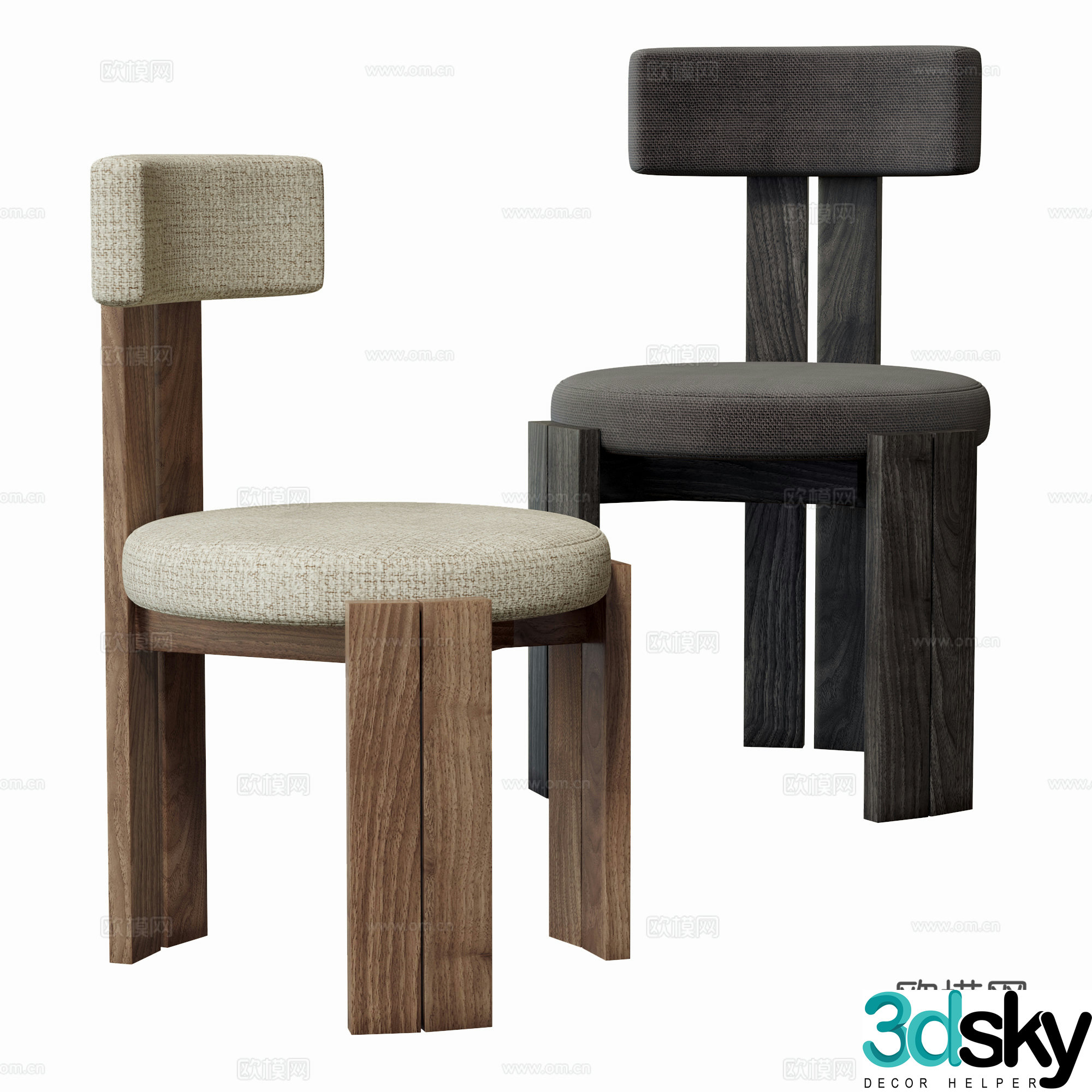Modern single chair dining chair solid wood chair 3d model