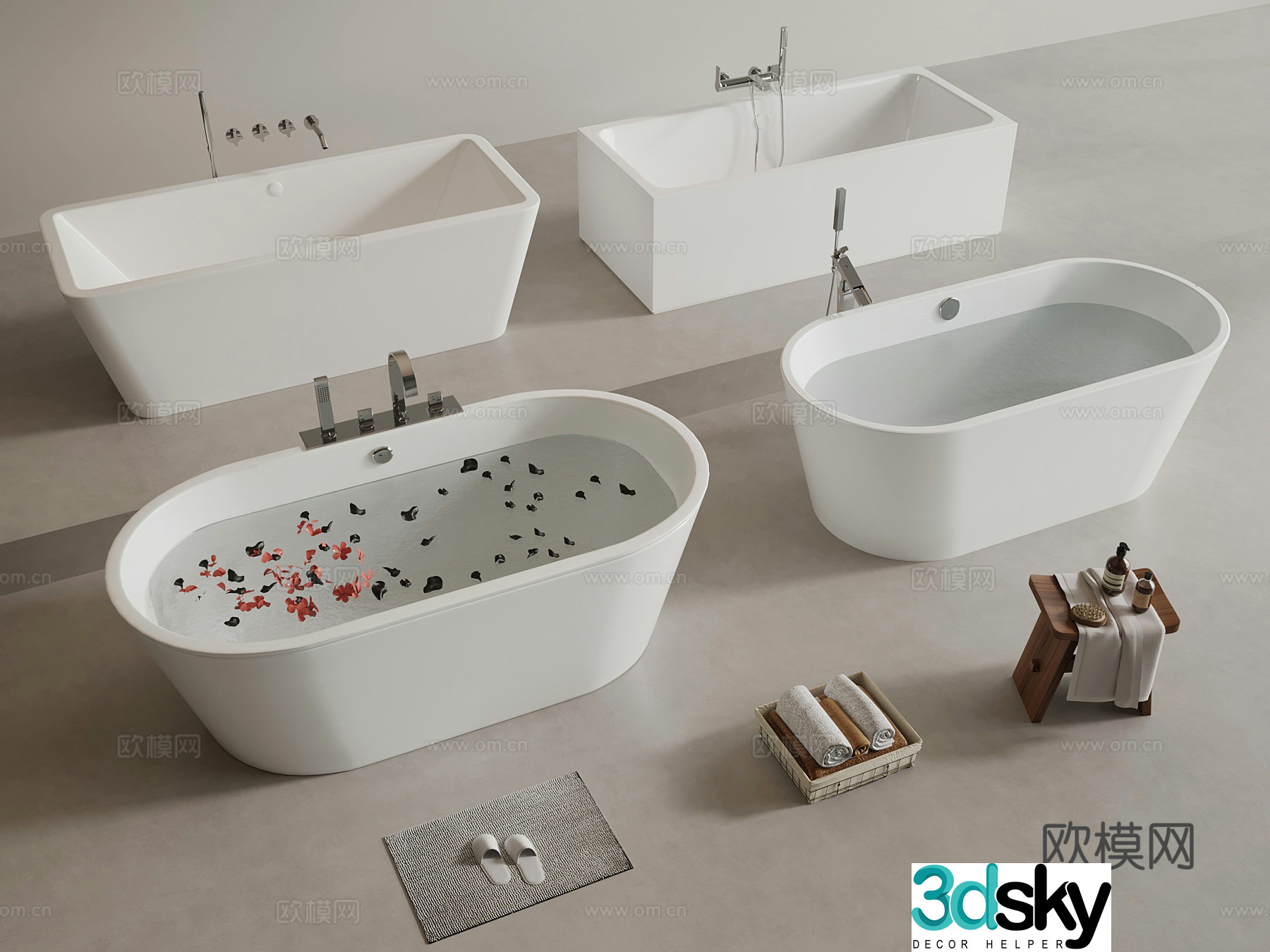 Bathtub Modern Bathtub Bathroom Small Parts 3D Model