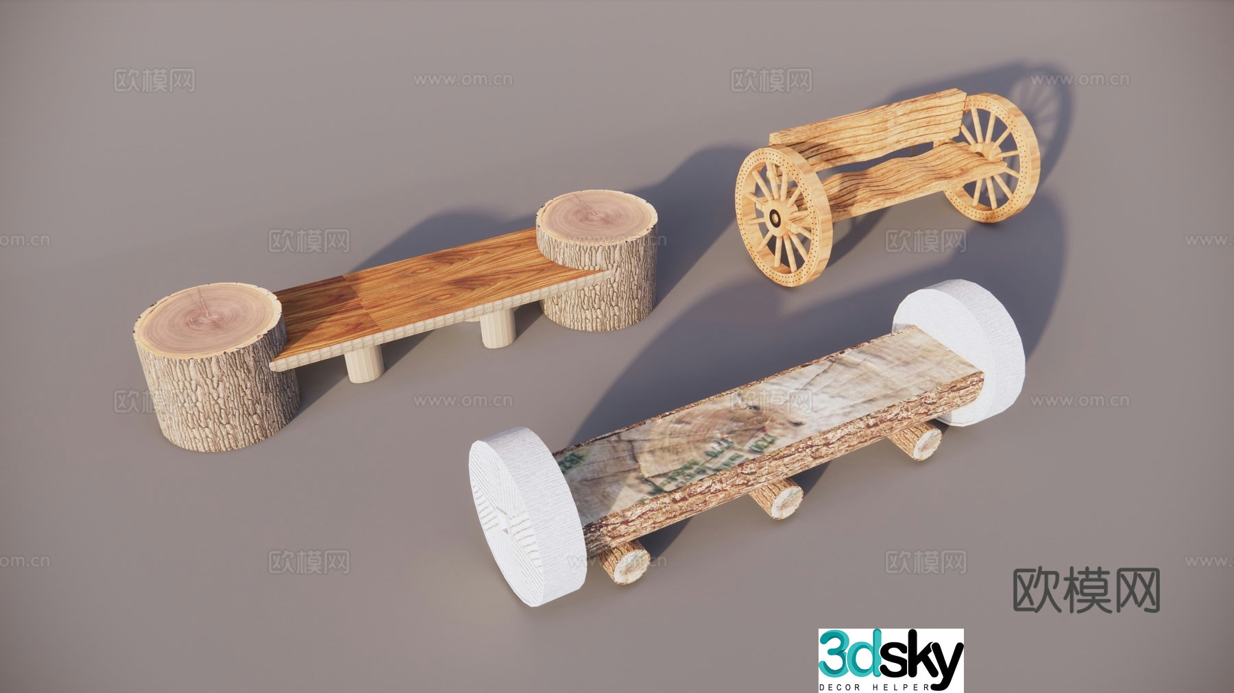 Chinese-style rural original ecological seats Rural landscape seats Farm tool landscape sketch Stone mill seat landscape 3D model