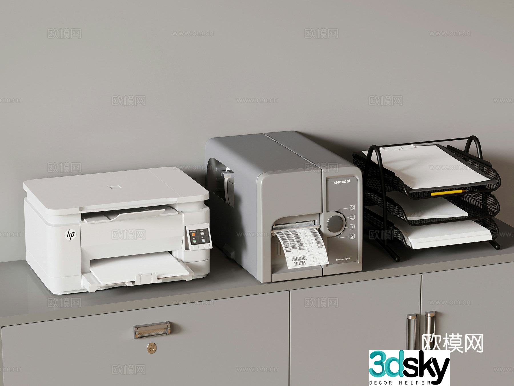 Printer Paper Shredder Storage Rack Office Supplies 3D Model