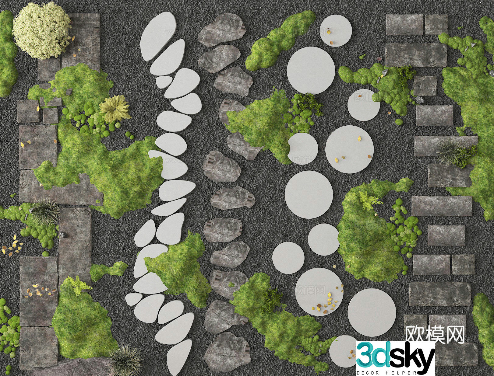 Bluestone slab Tingbu Sketch Gravel Trail Landscape Garden Road 3D Model