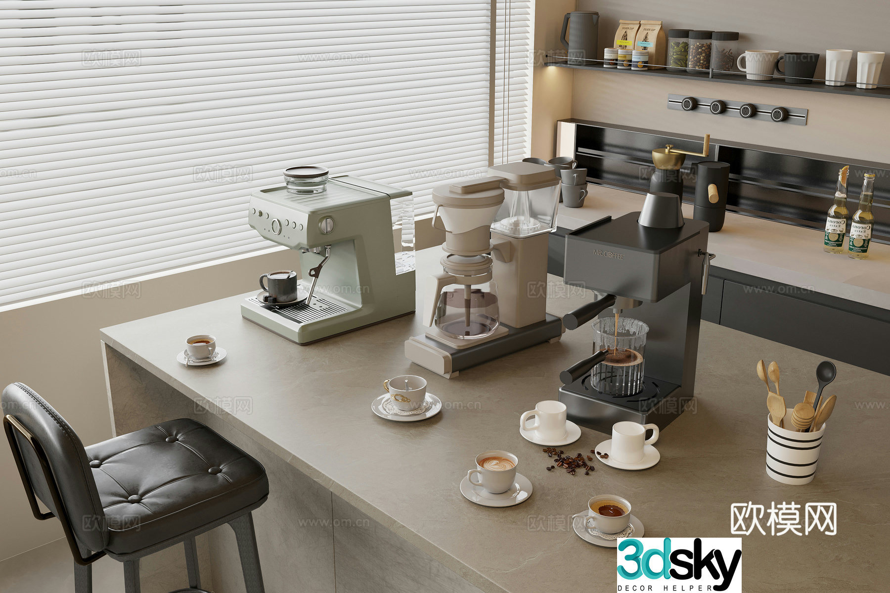 Coffee machine bean grinder coffee cup coffee beans kitchen supplies 3d model