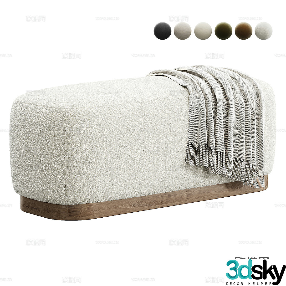 New Chinese style light luxury fabric bed stool 3D model