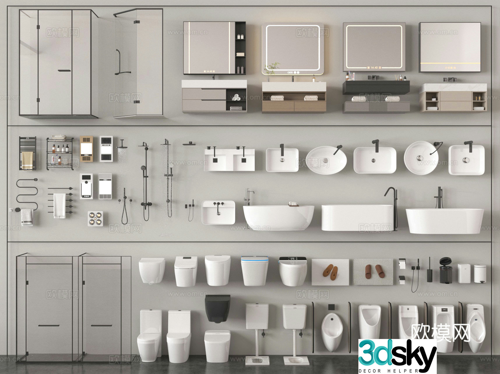 Bathtub Bathroom Cabinet Towel Rack Urinal Shower Room Bathroom Heating 3D Model
