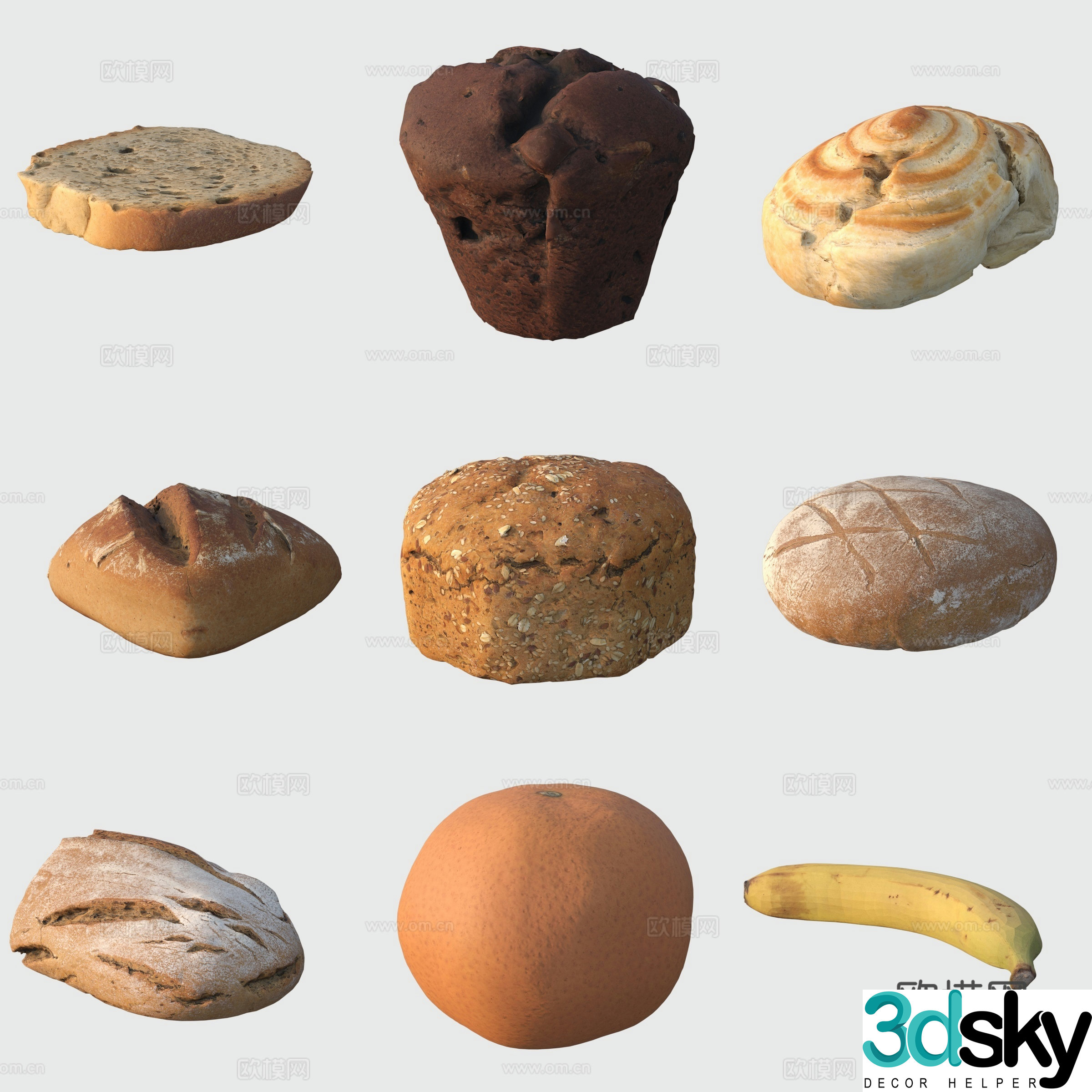 Cookies Bread Food Fruit Orange Banana 3d Model