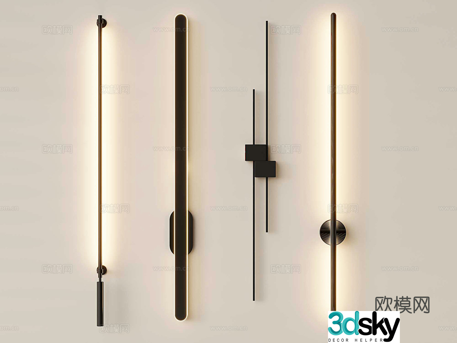 Modern simple wall lights Changhong wall light combination living room wall lights Long strip wall light 3D model