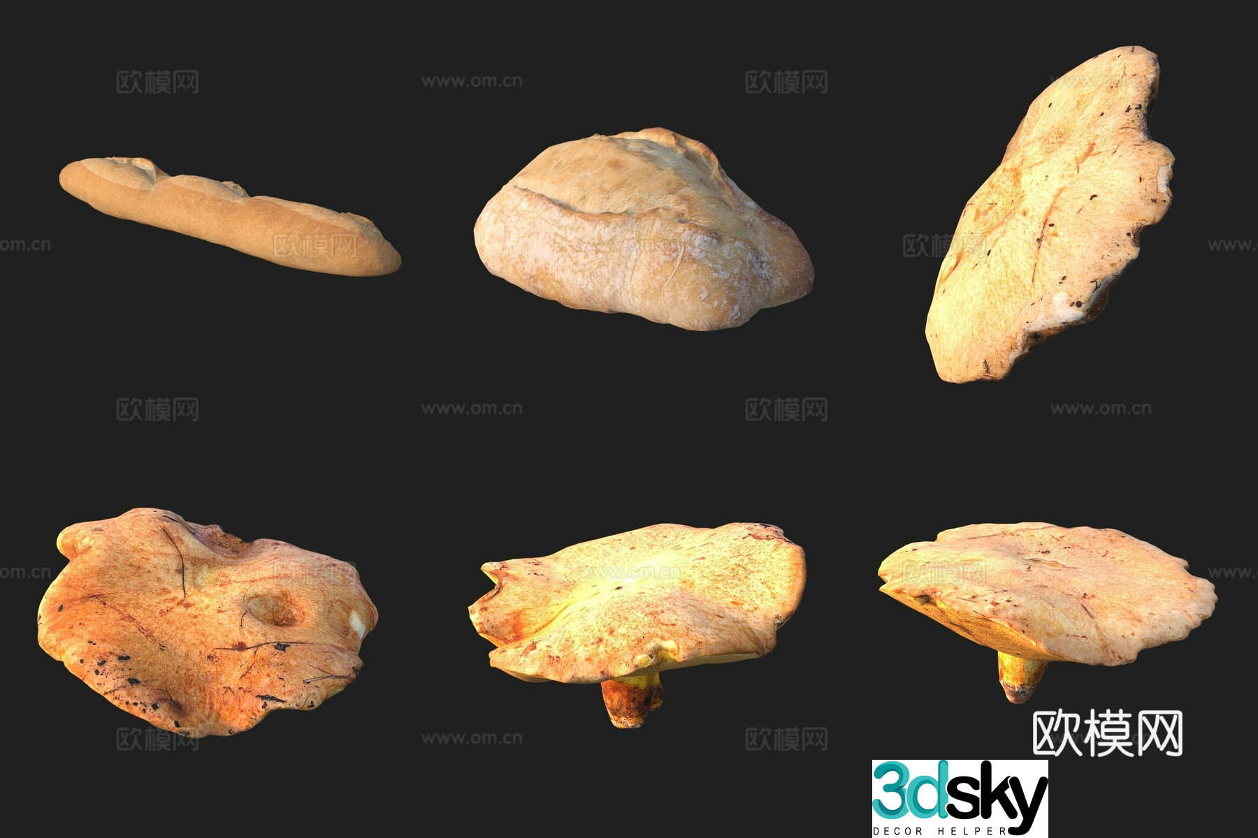 Food bread leba mushroom mushroom 3d model