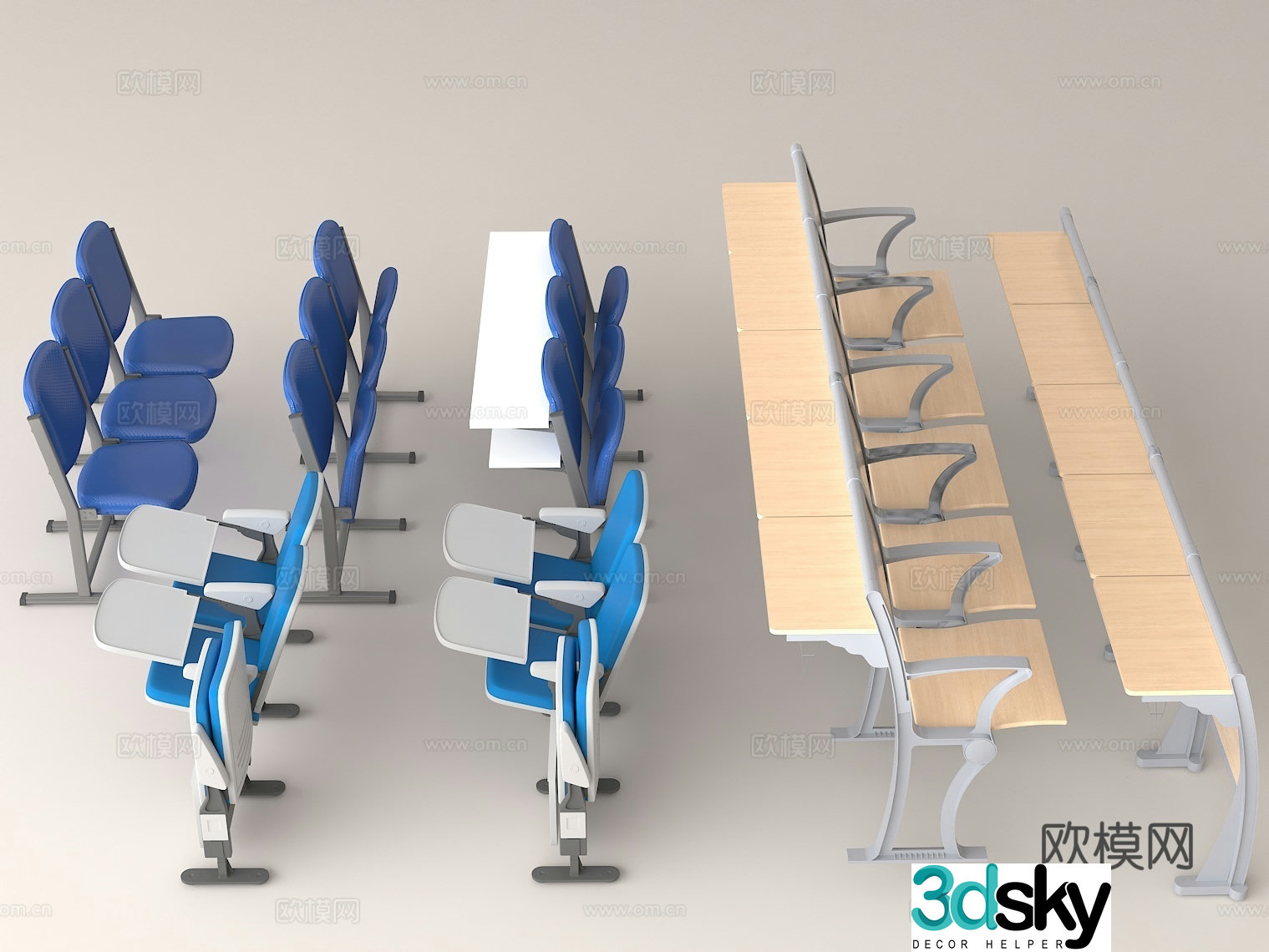 Multifunctional classroom table and chairs Training conference table and chairs Student table and chairs 3D model