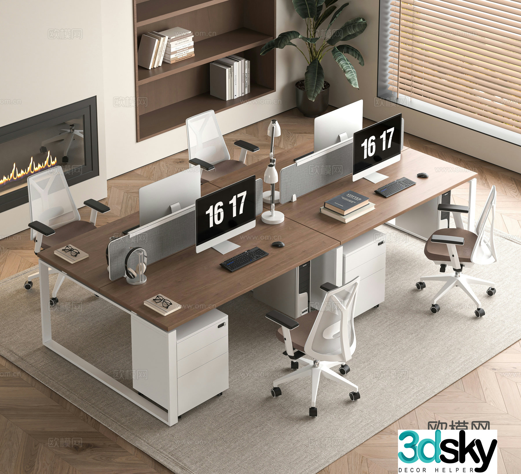Modern office desk and chair combination 3D model