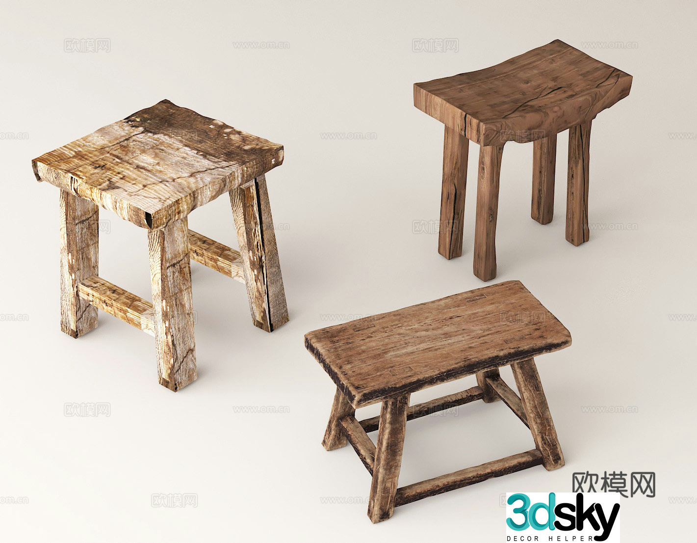 Handmade wooden stool Traditional craft wooden stool Solid wood stool 3D model