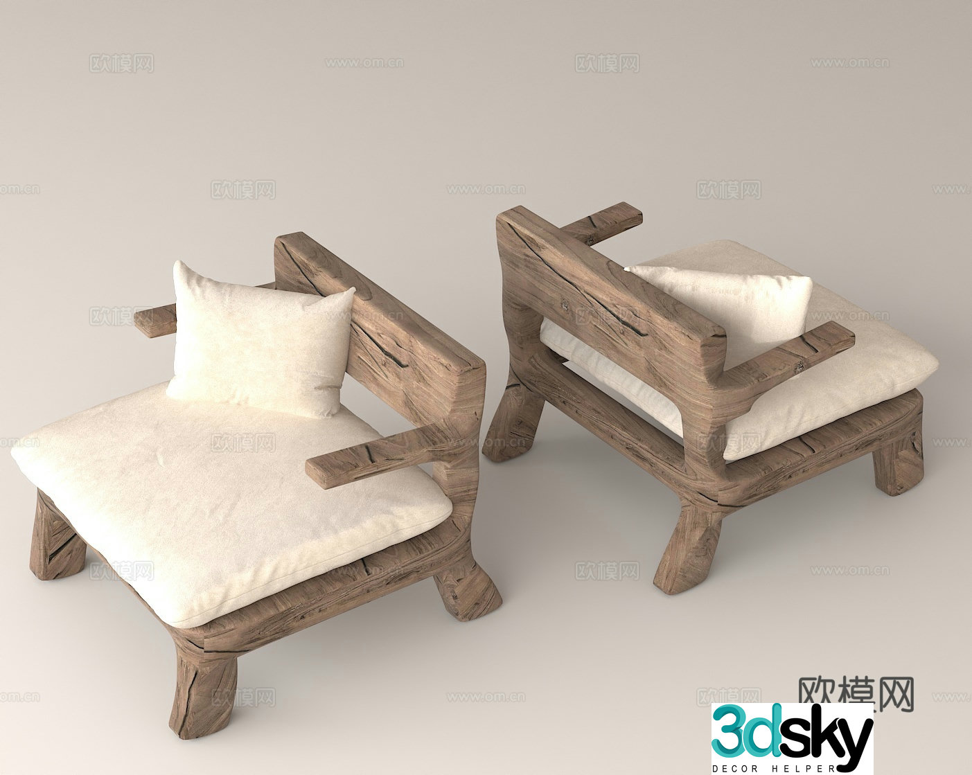 Outdoor leisure seats Indoor comfortable seats Handmade solid wood chairs Fabric cushion chair 3D model
