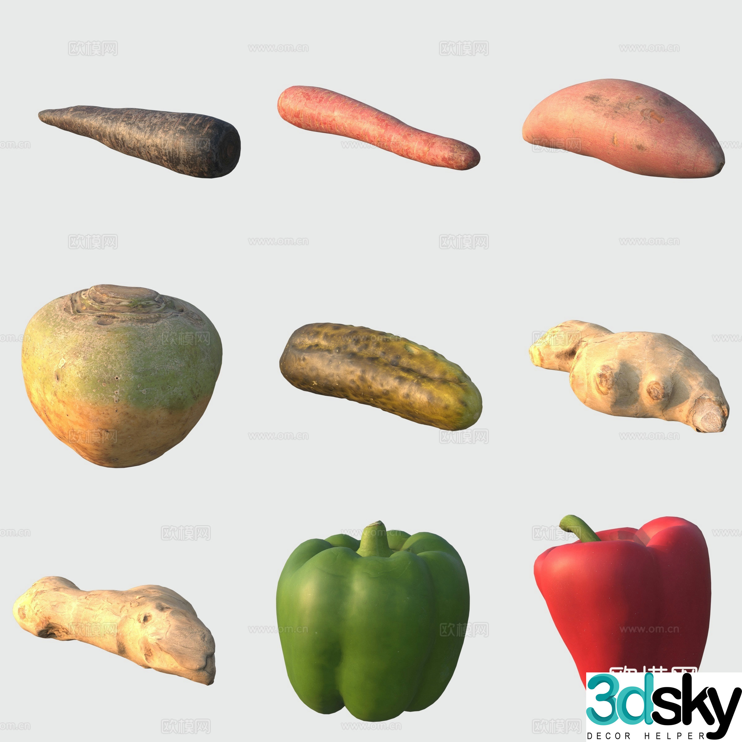 Vegetables carrots ginger peppers sweet potatoes cucumbers 3d model