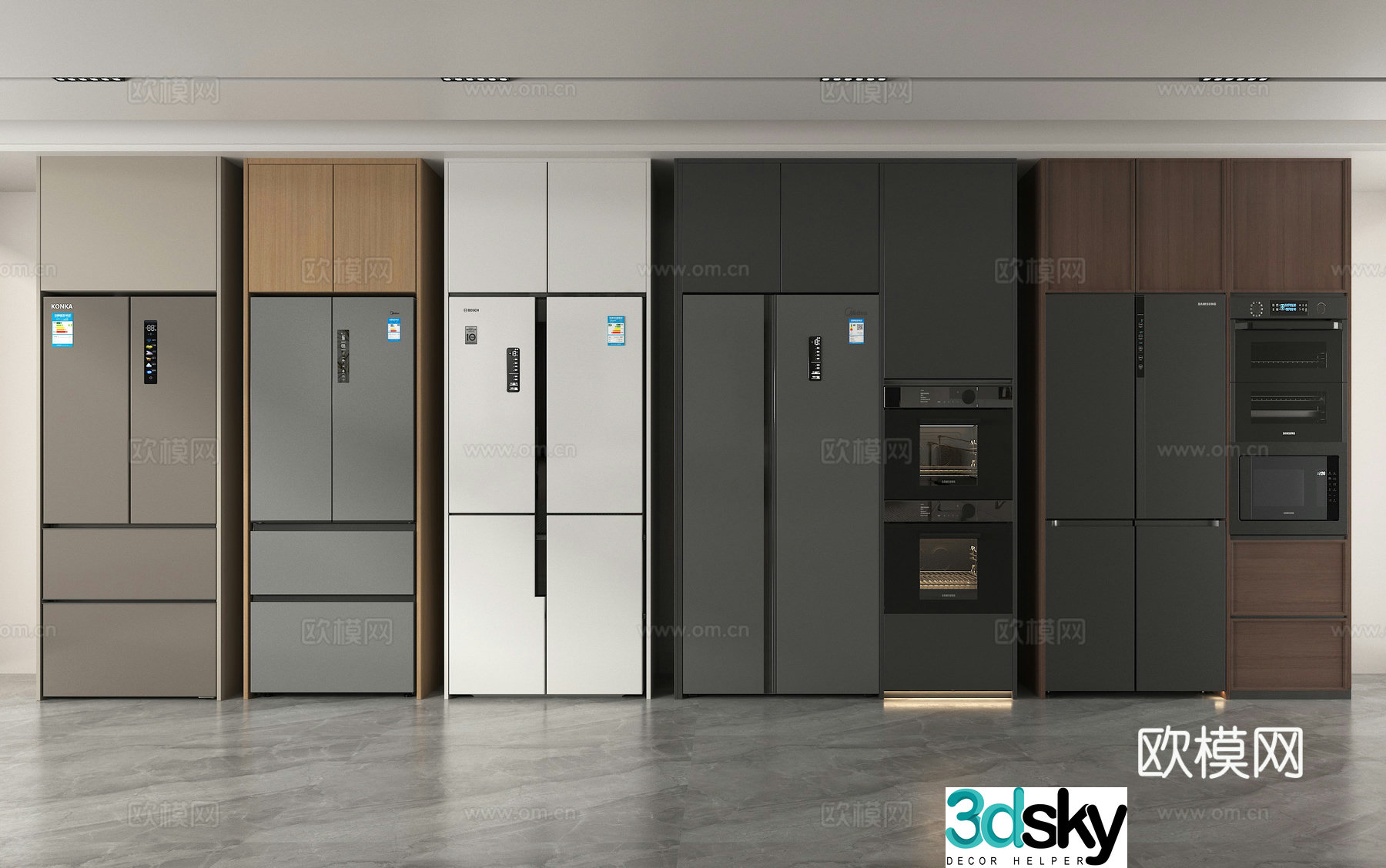 Double door refrigerator Oven Steamed oven Single door refrigerator 3D model