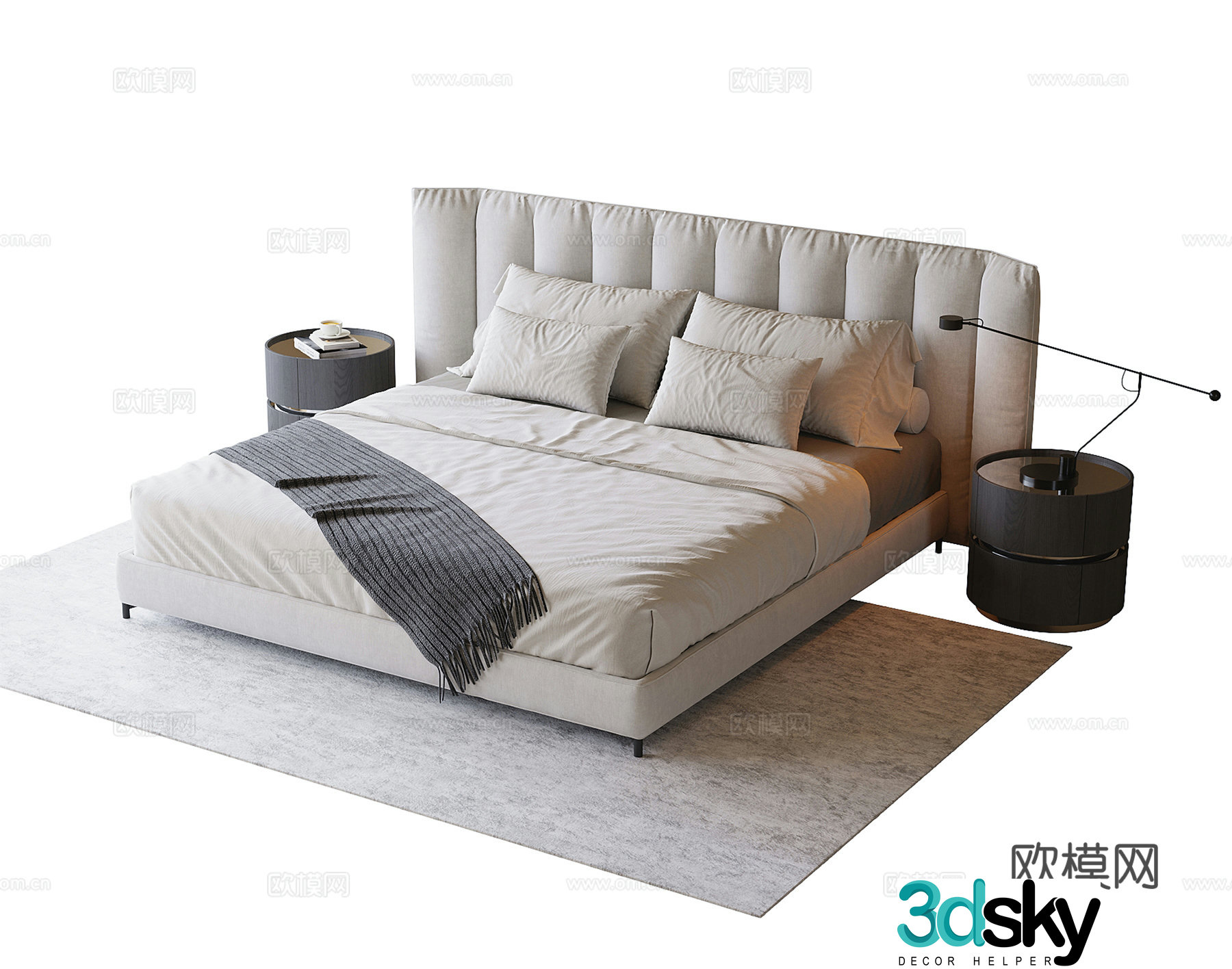 Modern double bed nightstand desk lamp 3d model