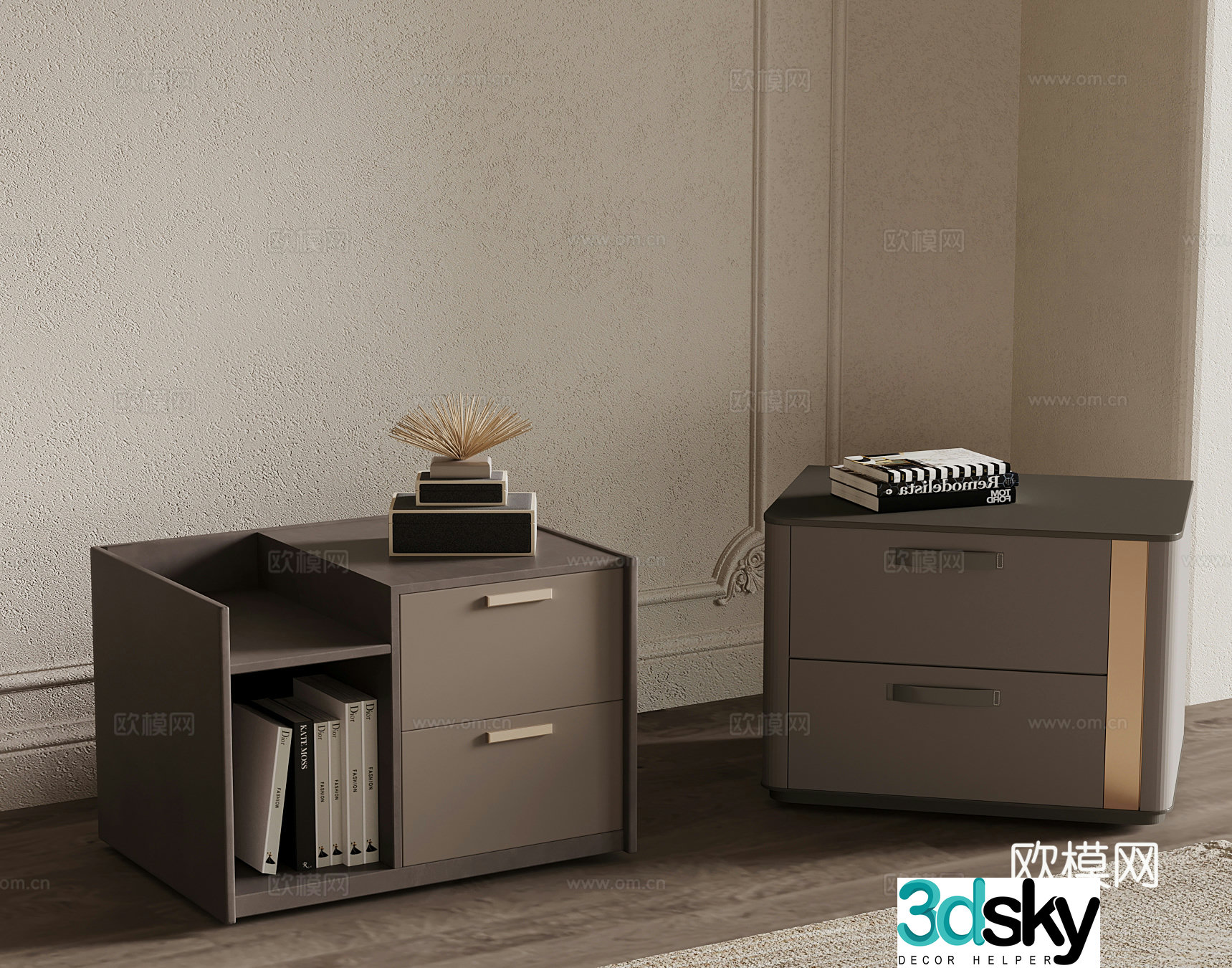 Modern bedside table ornaments books 3d model