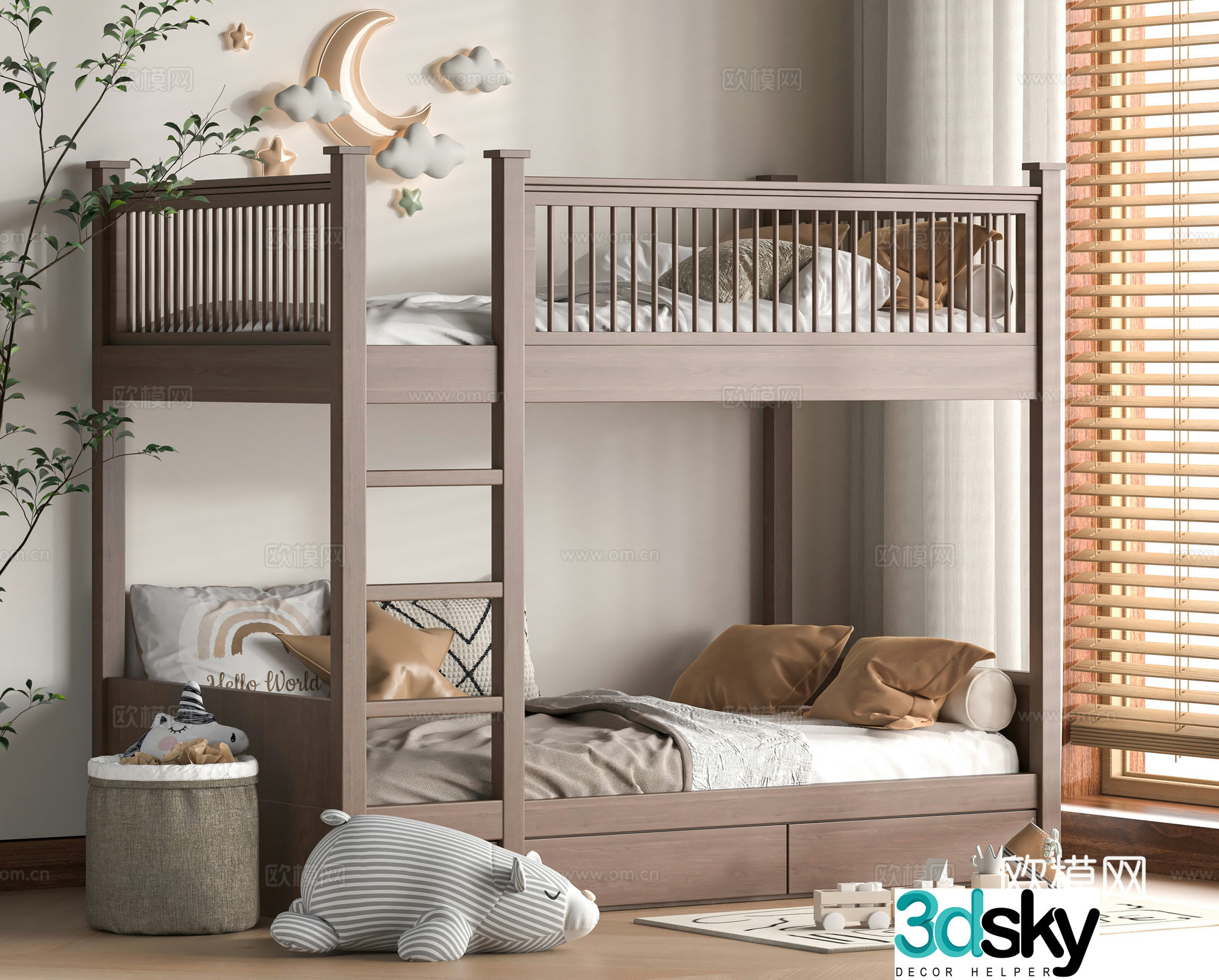 Modern solid wood 3D model