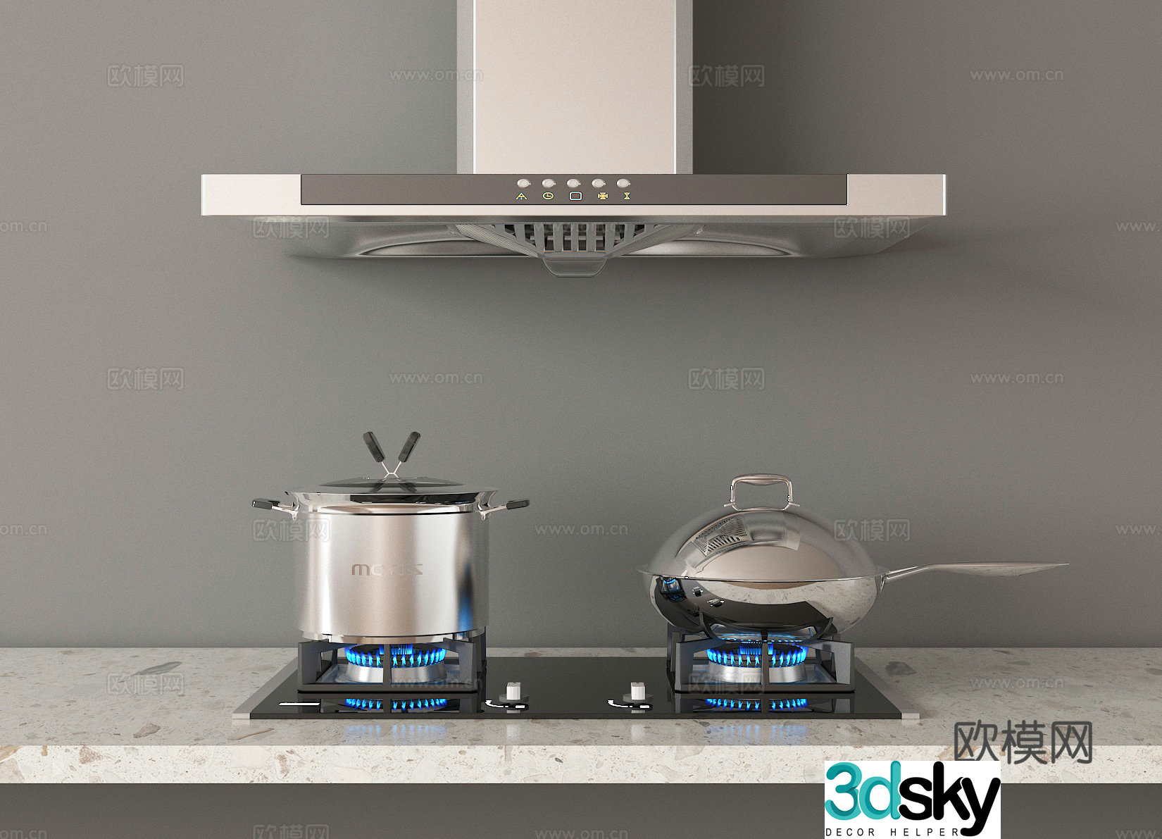 Range hood gas stove stove stove stove stew pot wok 3d model