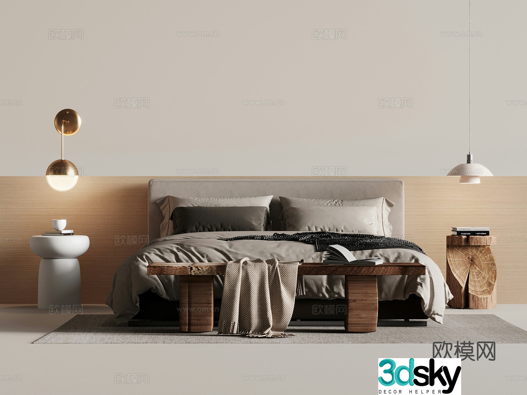 Double bed Jijifeng double bed Bedside table Chandelier Wall lamp 3d model