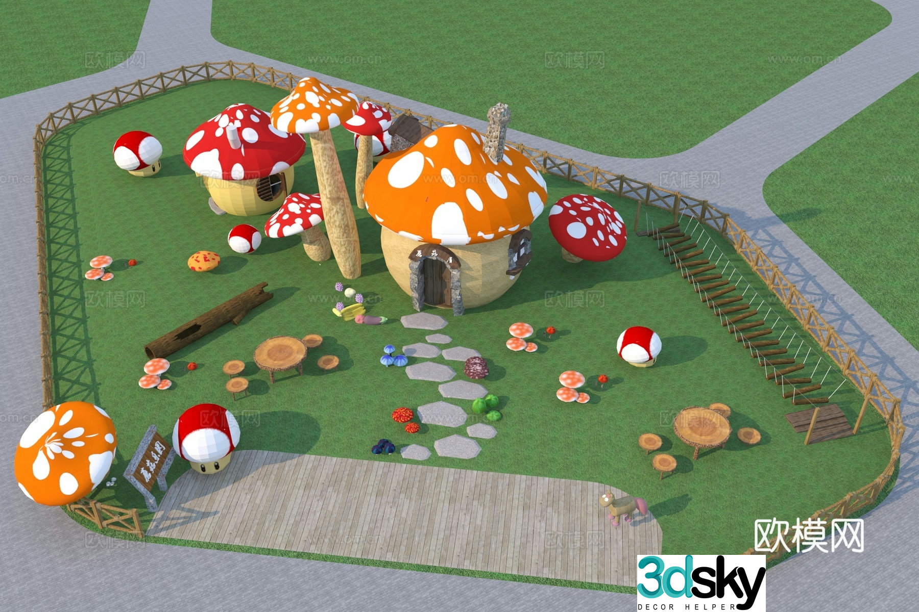 Modern mushroom theme amusement park 3d model