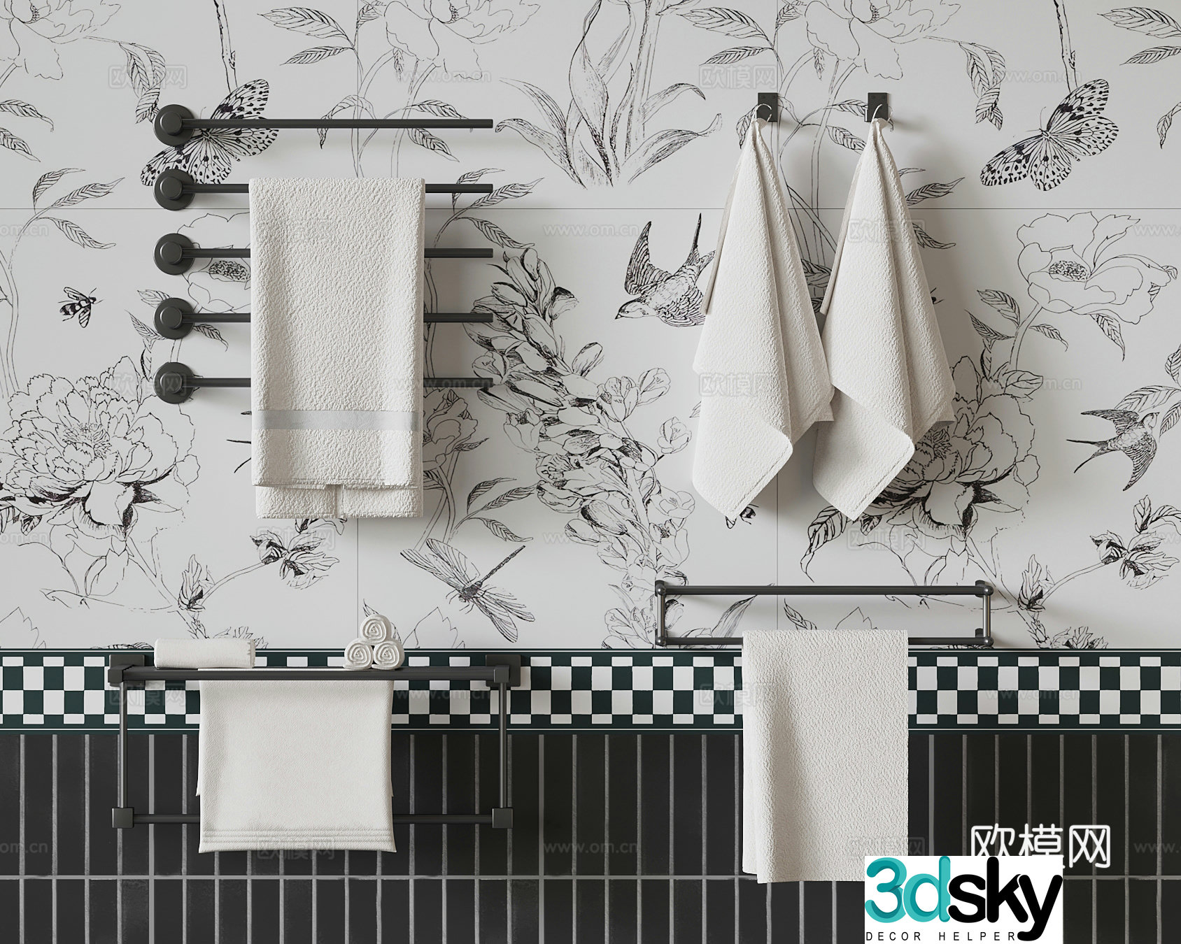 Modern towel rack Bathroom small pieces 3D model
