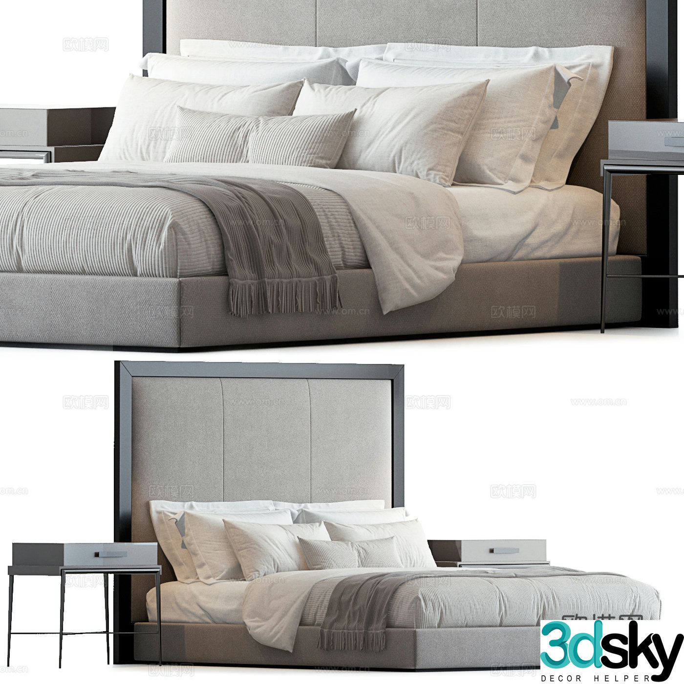 New Chinese style fabric double bed 3D model