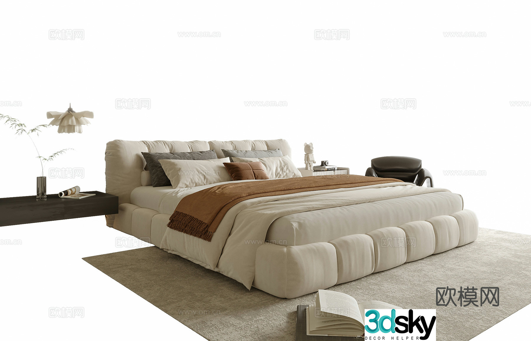 Modern double bed nightstand 3d model