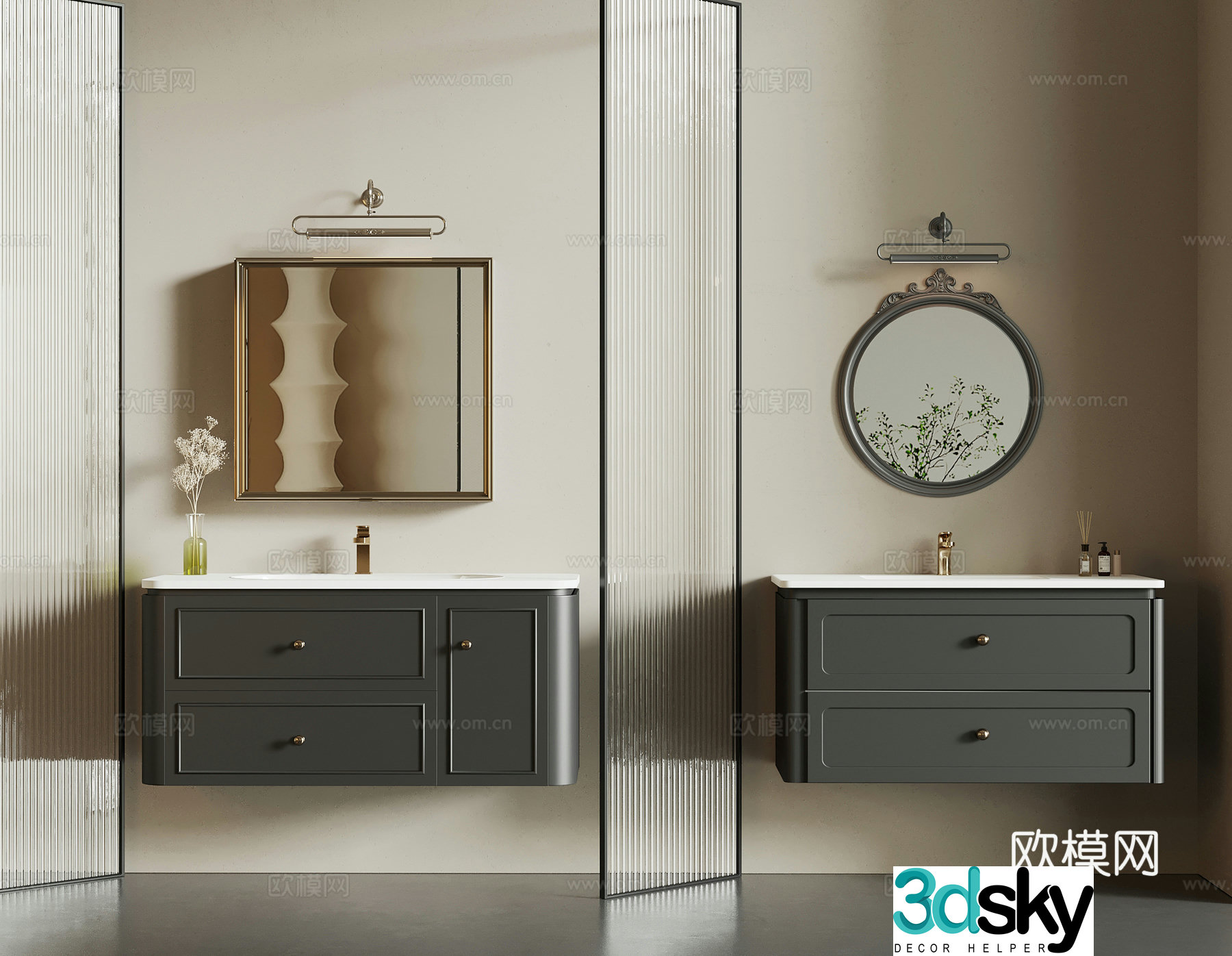 French hand sink wash basin mirror 3d model