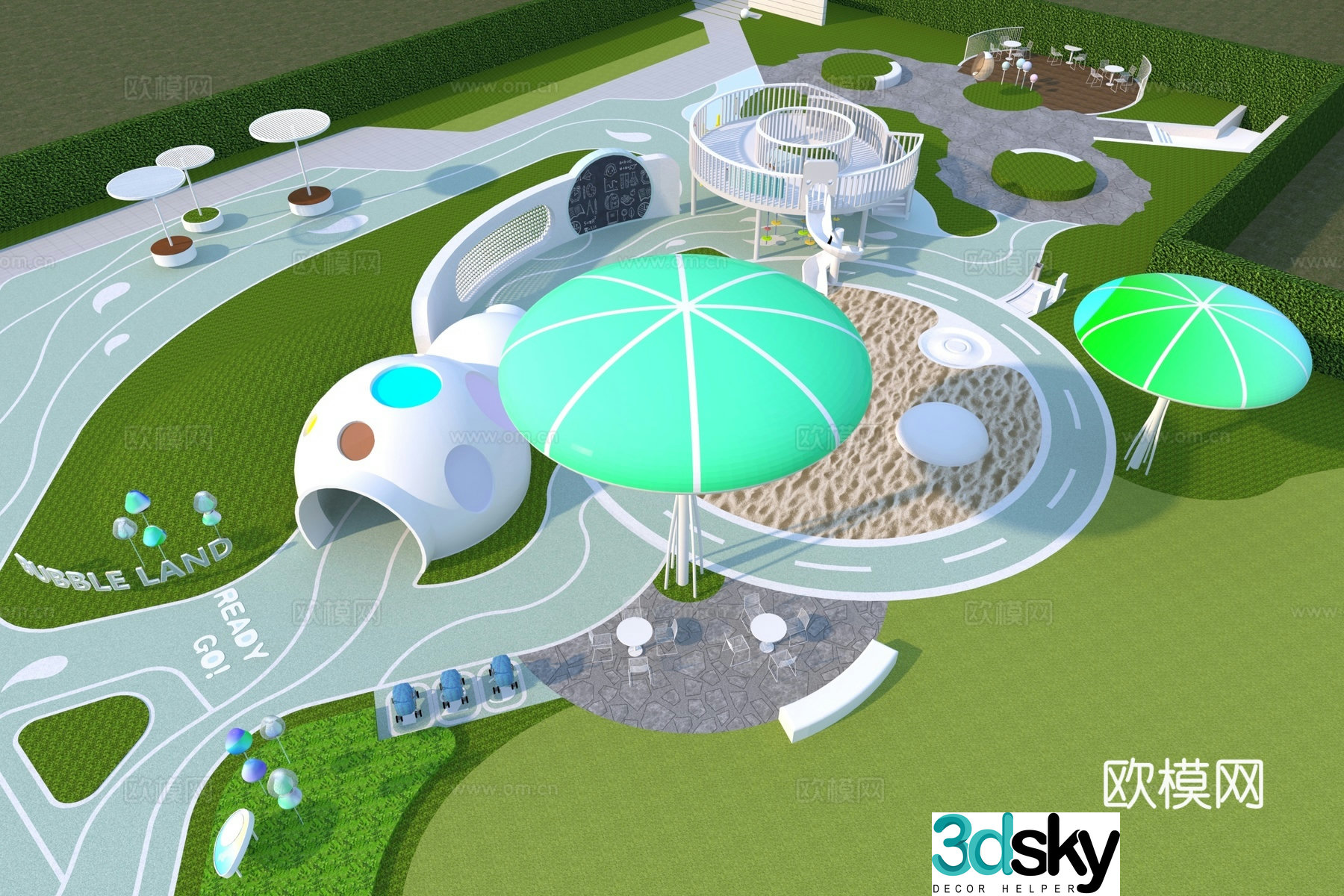 Modern Cream Landscape Park 3d Model