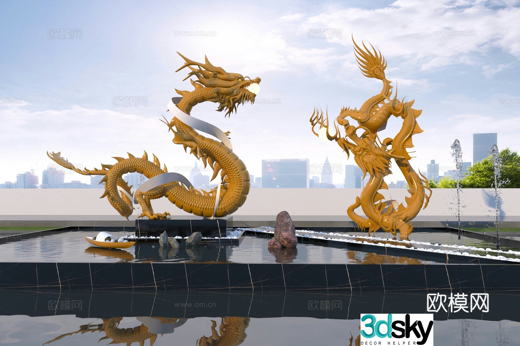 Modern dragon sculpture sketch 3d model