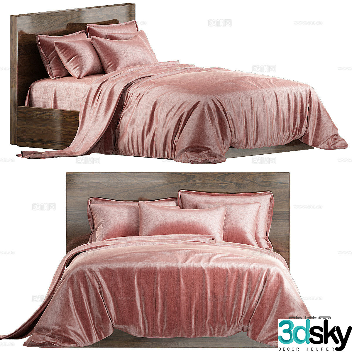New Chinese velvet fabric double bed 3D model