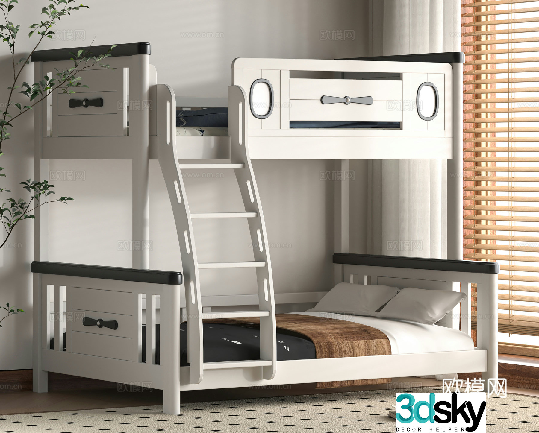 Modern 3D model on and off bed
